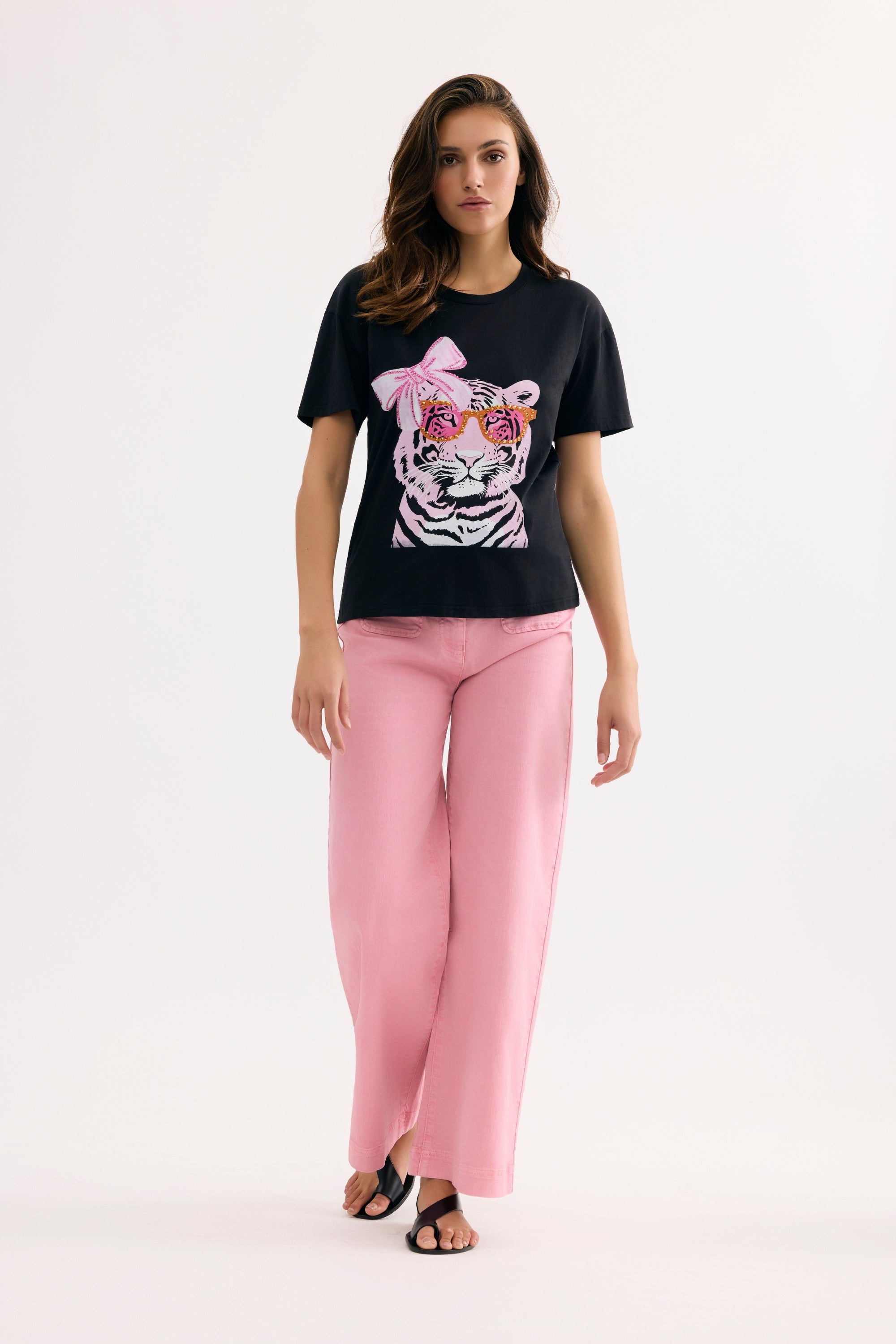 T-shirt tigre fantaisie à strass noir