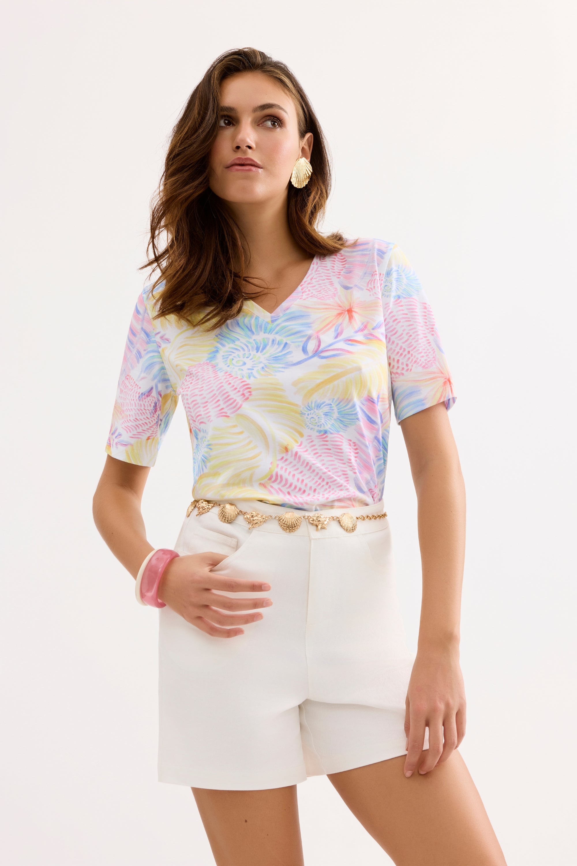 T-shirt imprimé pastel col V