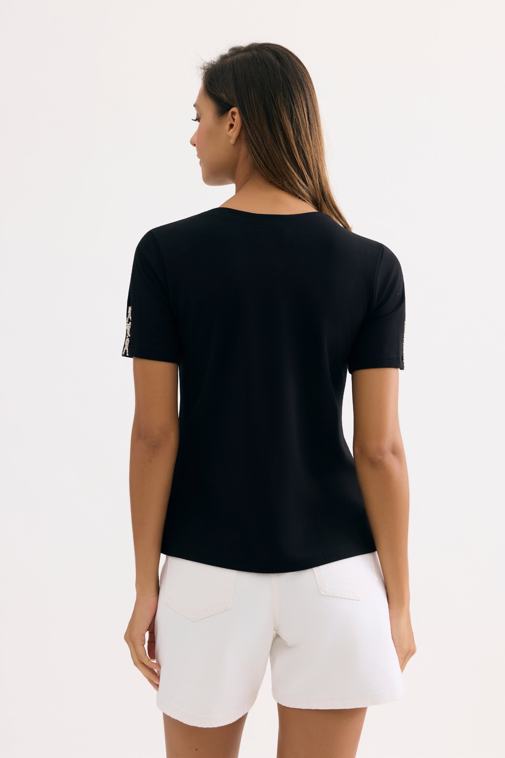 T-shirt noir bijoux strass