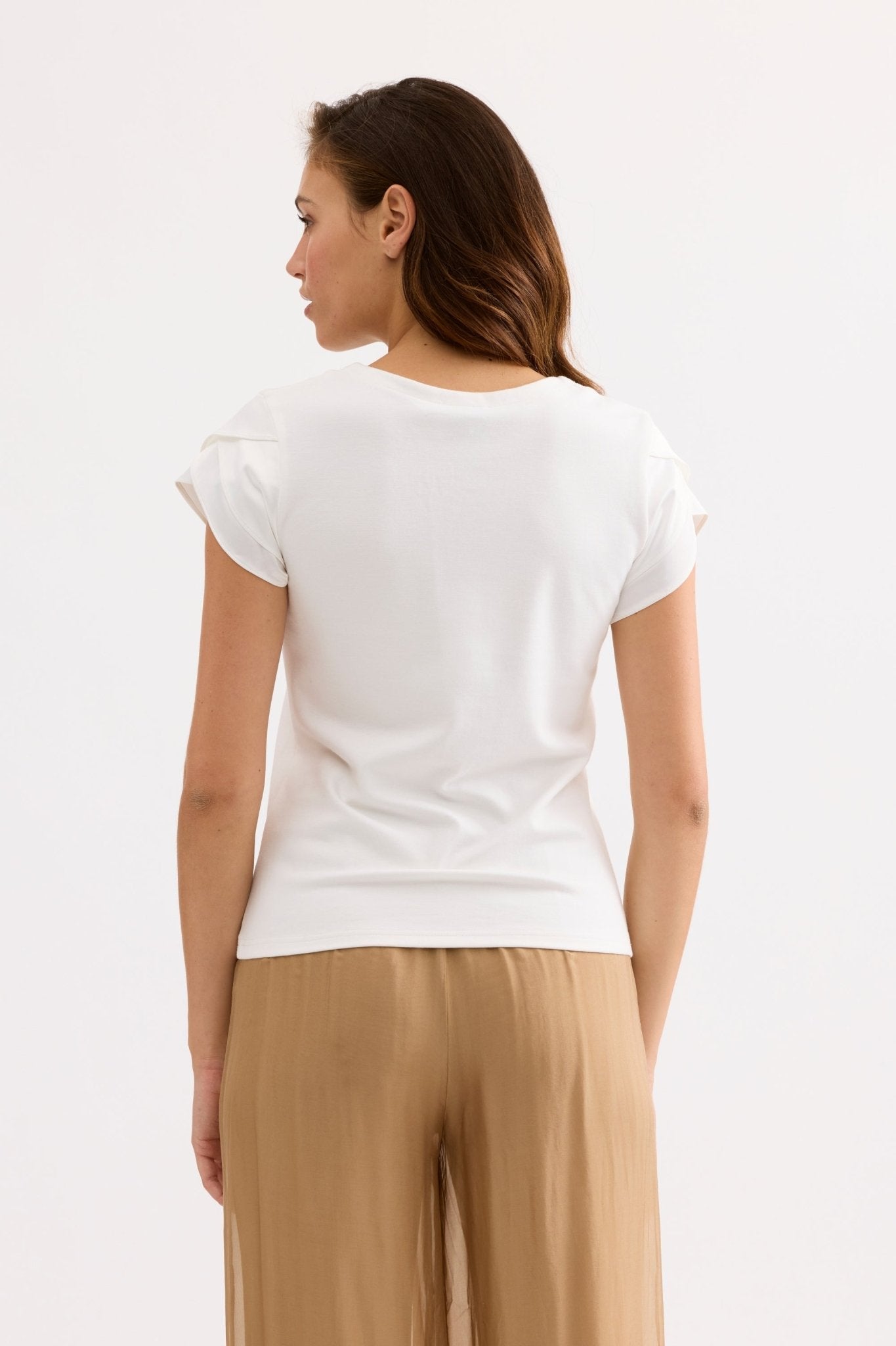 T-shirt col ajouré élégant blanc