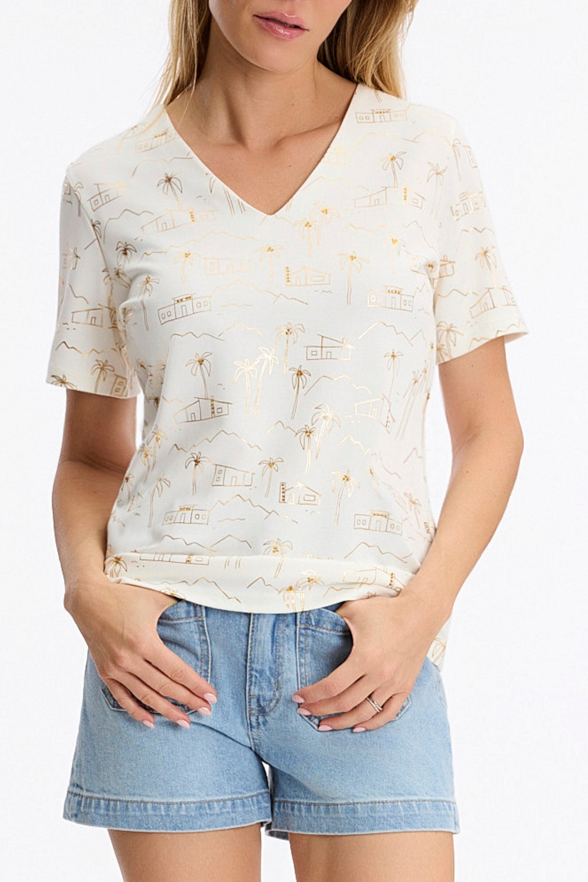 T-shirt imprimé paysage doré