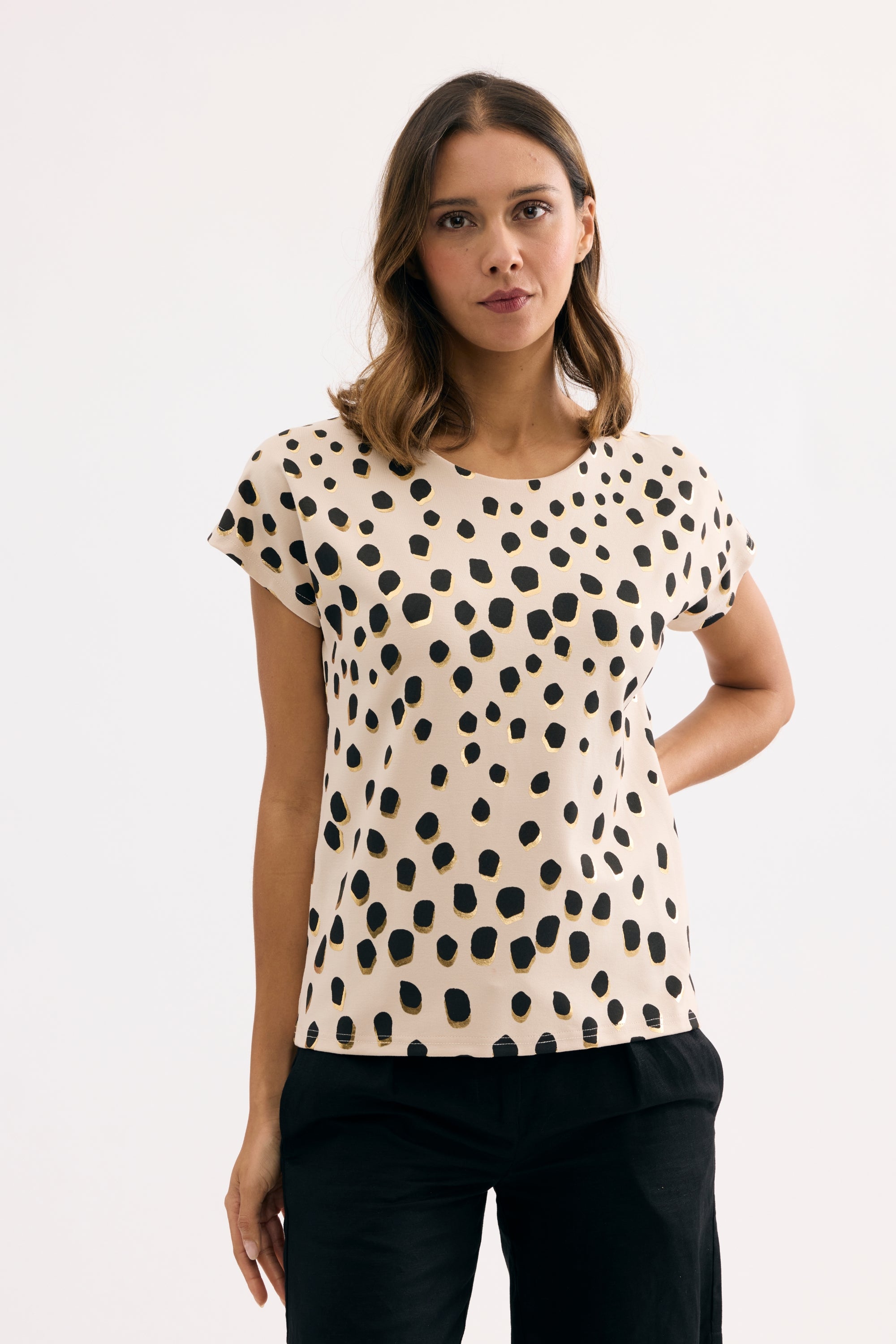 T-shirt imprimé graphique bicolore beige