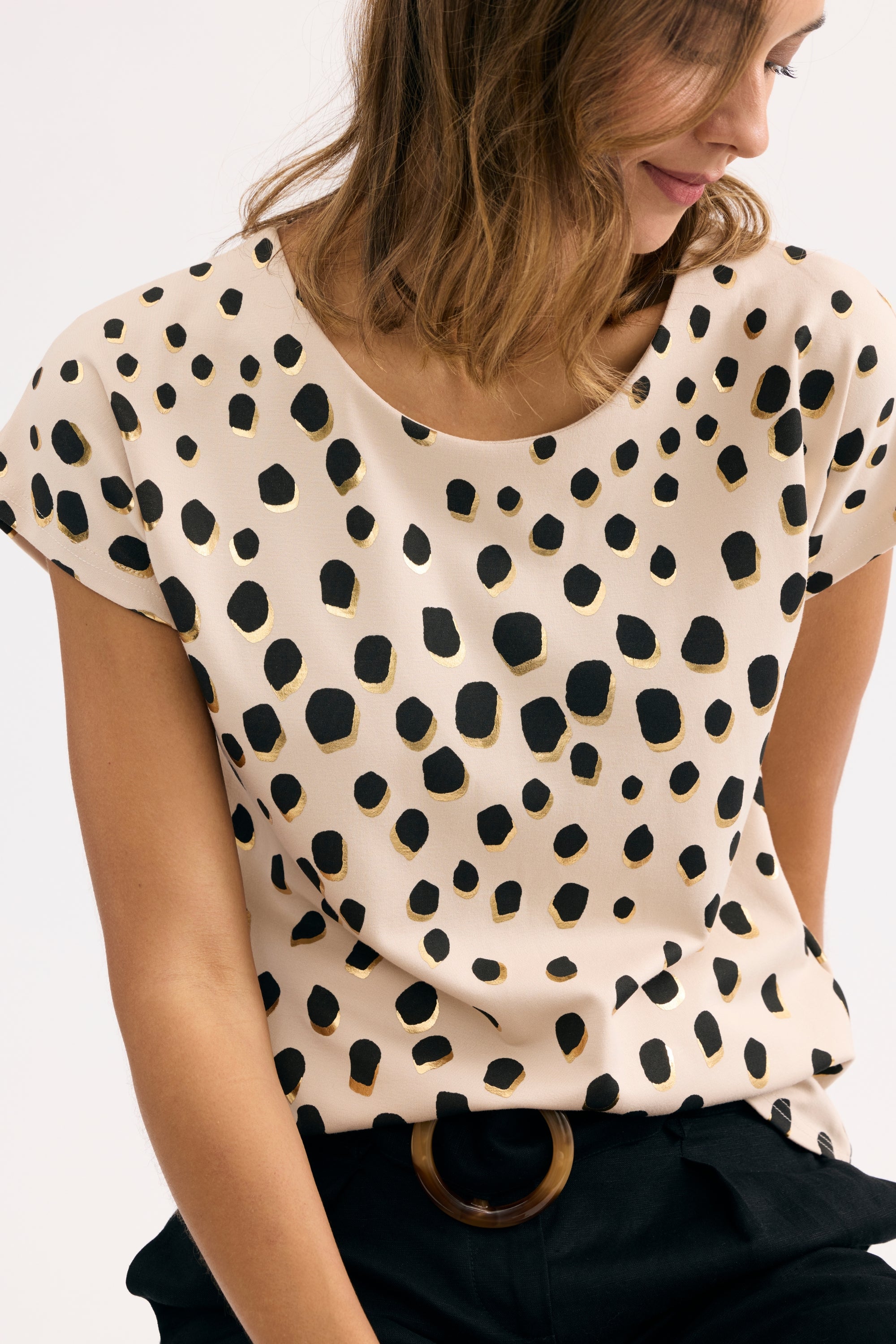 T-shirt imprimé graphique bicolore beige