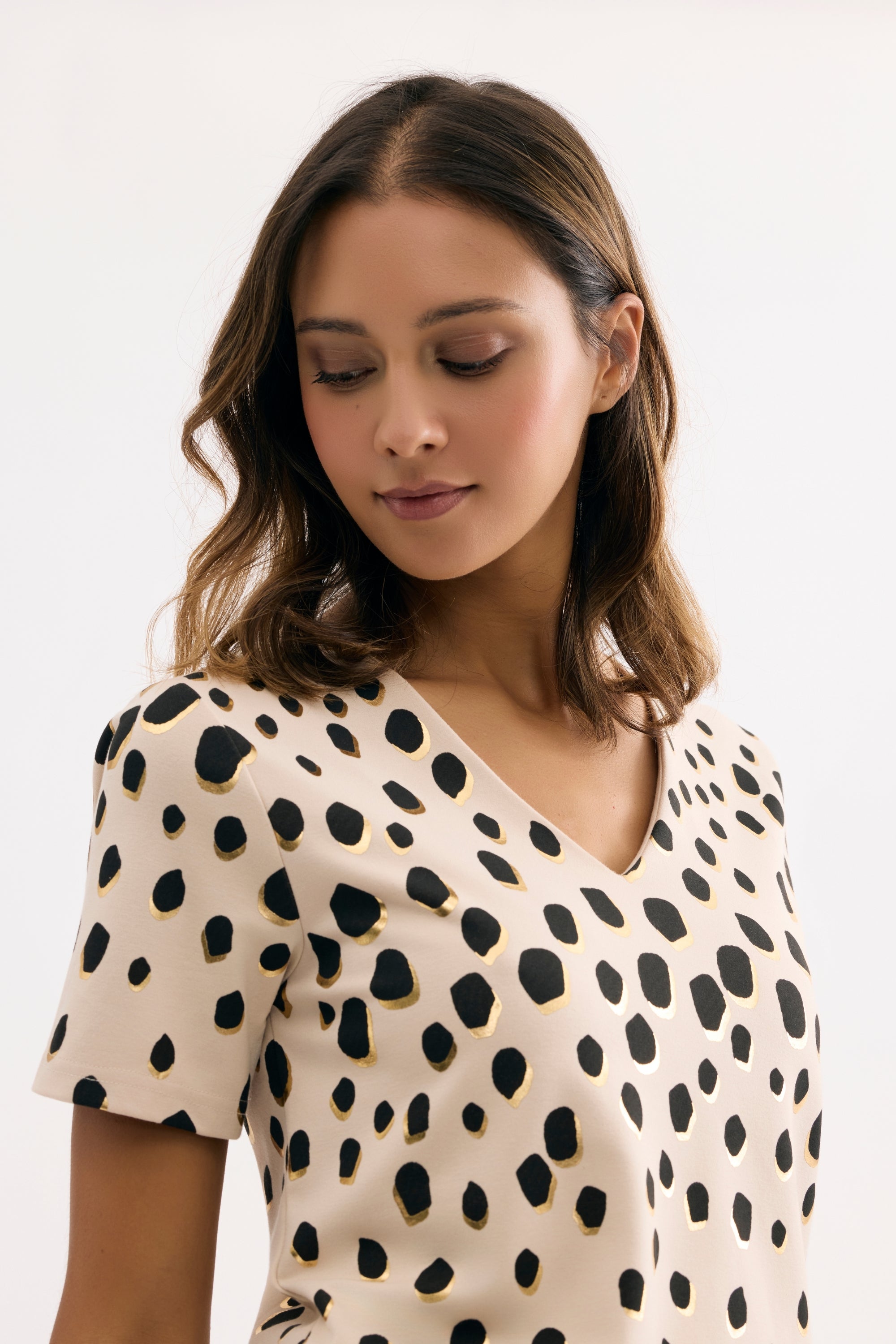T-shirt imprimé pois graphiques beige