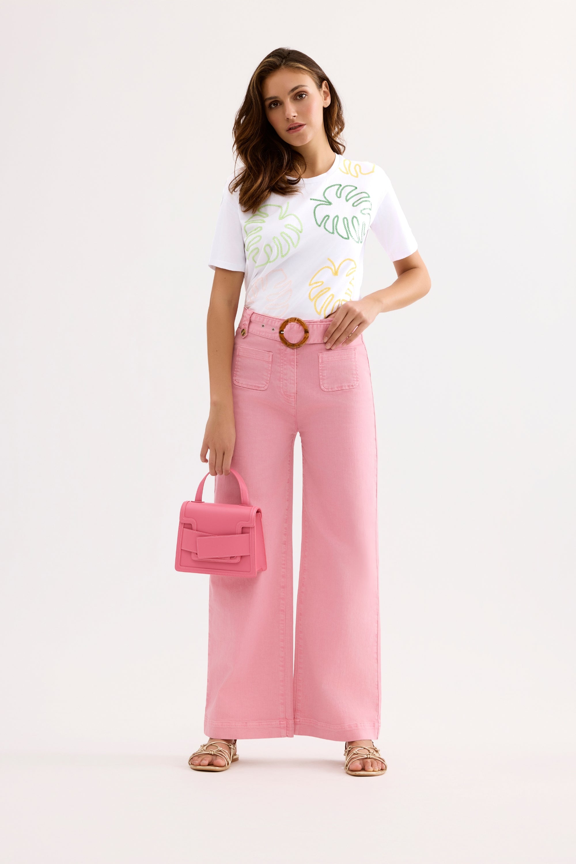 Jean large taille haute rose