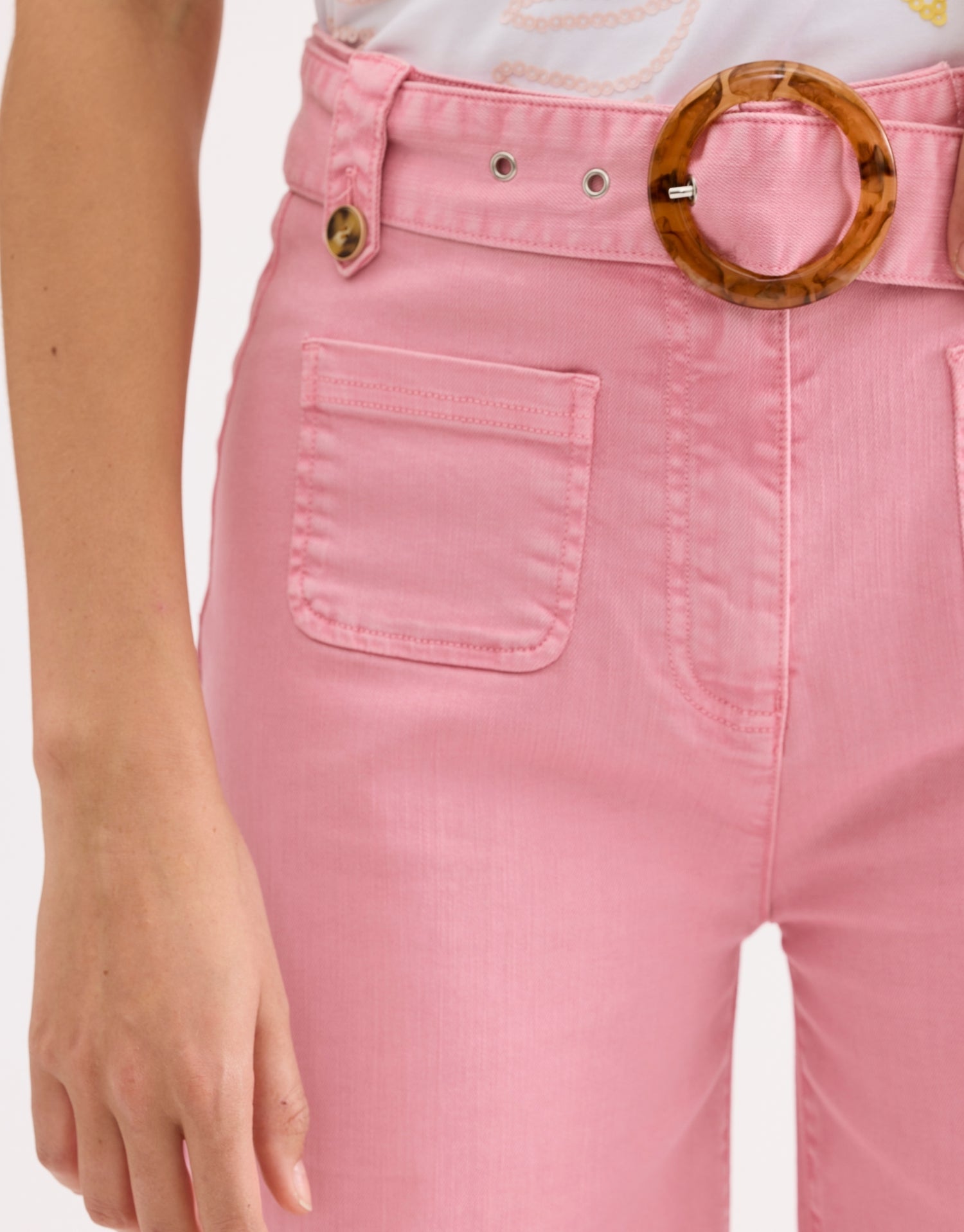 Jean large taille haute rose