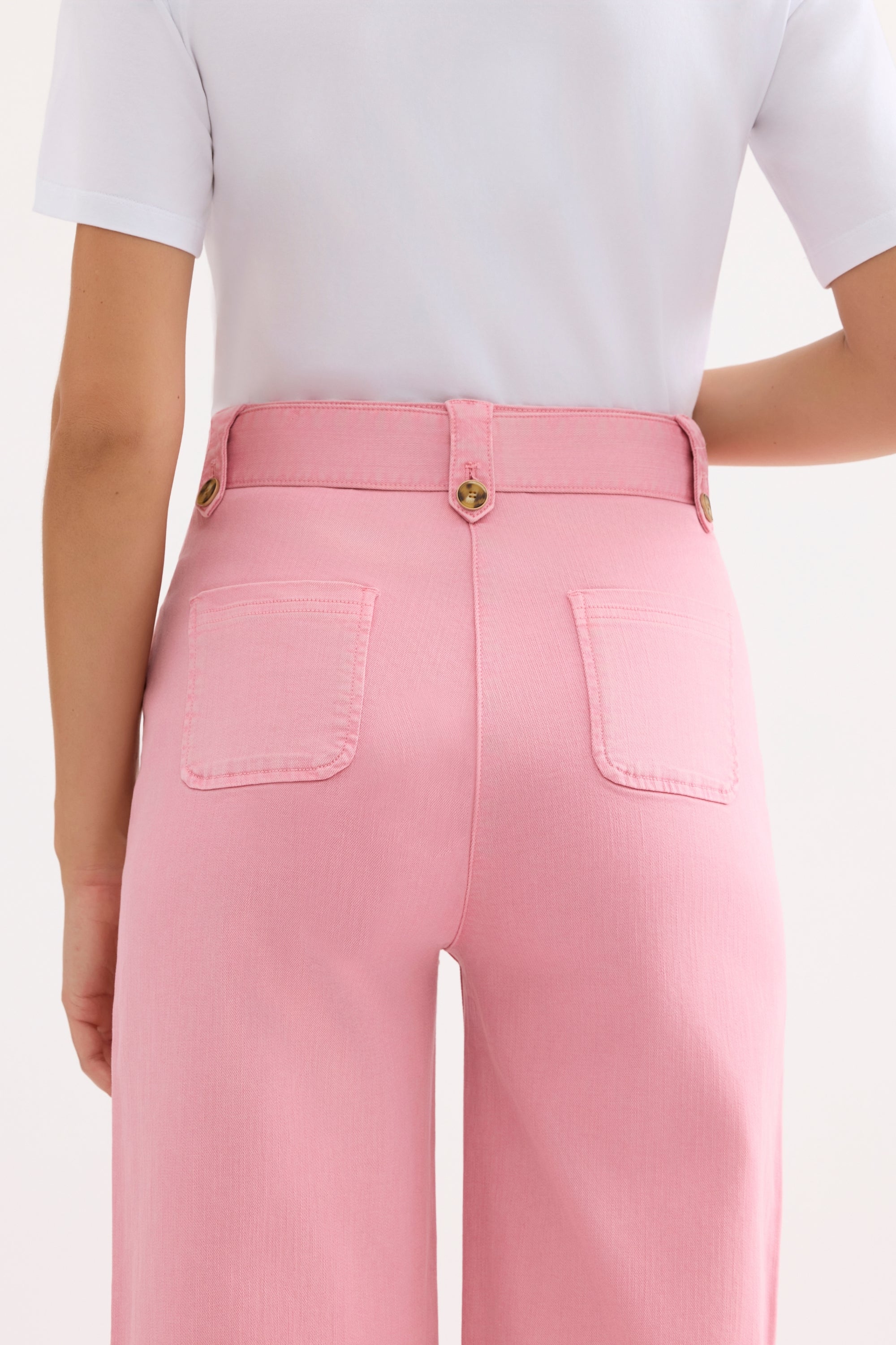 Jean large taille haute rose