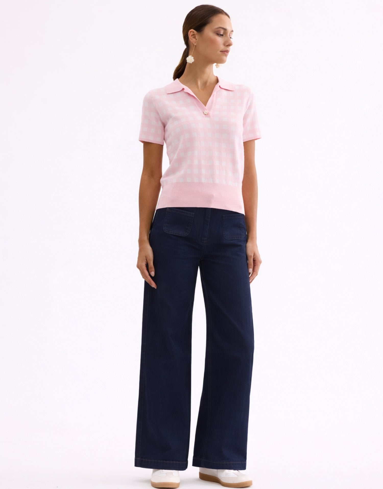 Jean large taille haute bleu marine