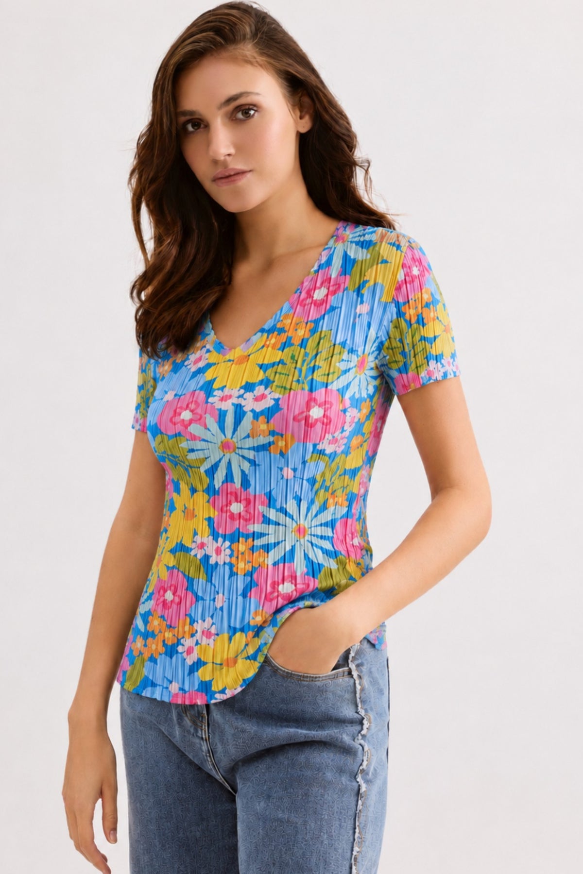 Plus la taille des femmes décontracté à manches longues imprimé floral lâche chemise à col en v Plus la taille des femmes décontracté à manches longues imprimé floral lâche chemise à col en v