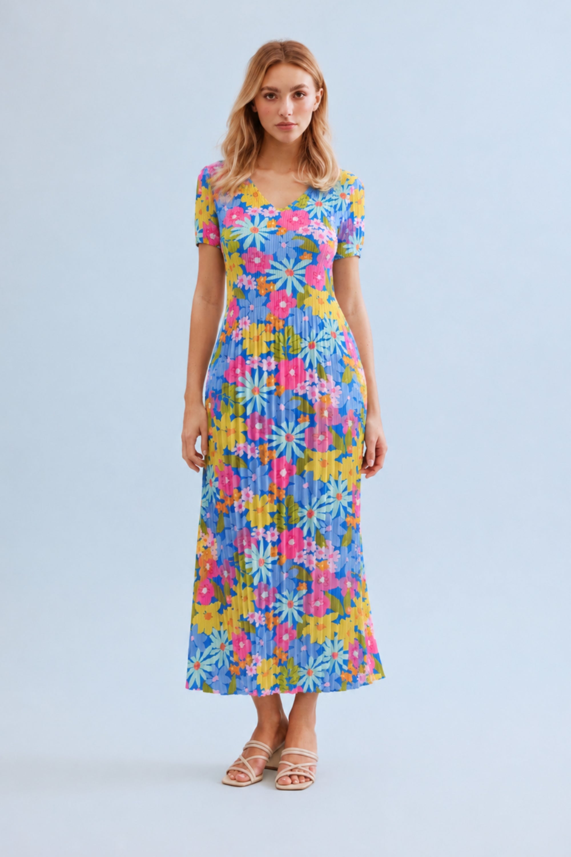 Robe longue plissée jardin fleuri