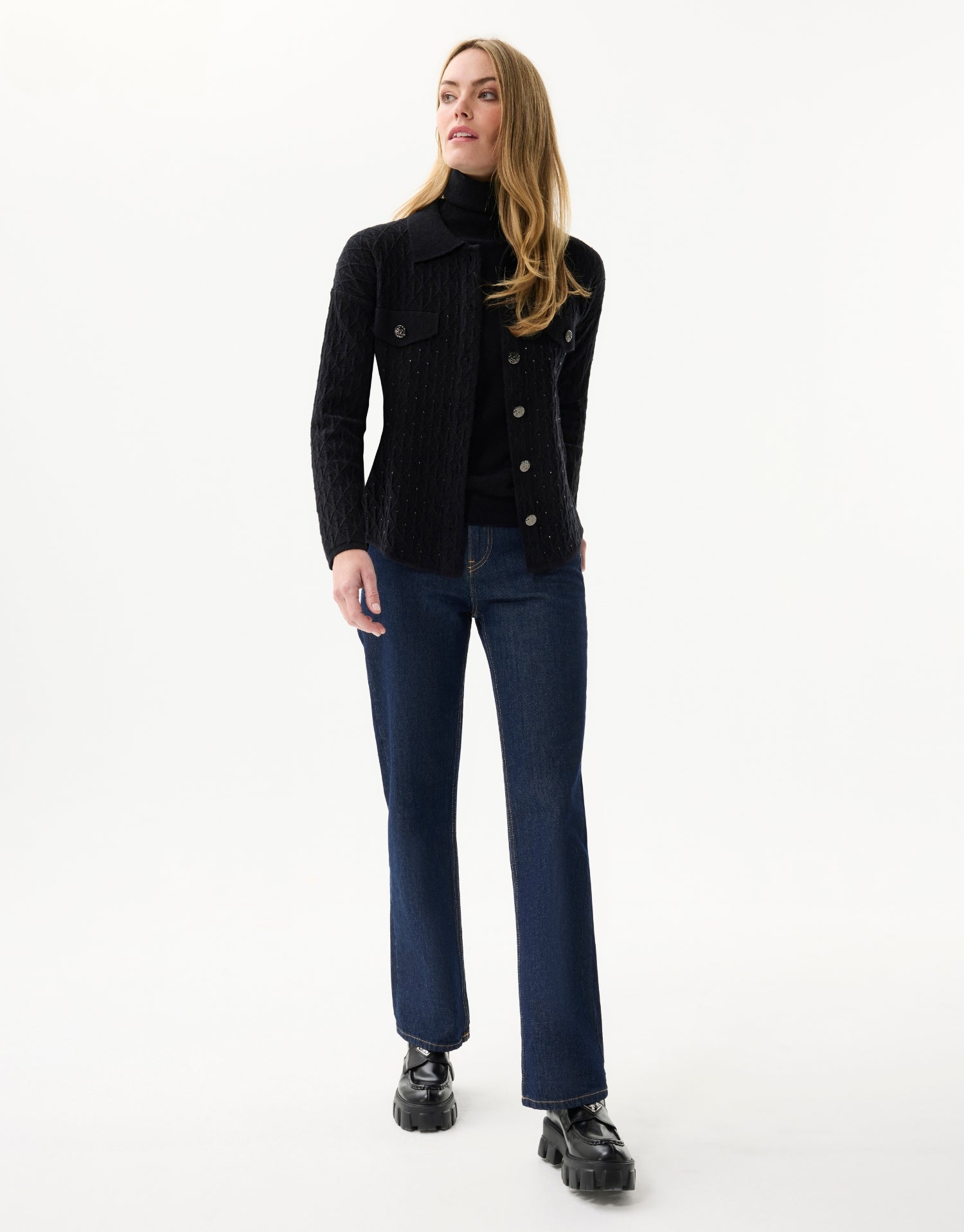 Cardigan texturé à boutons dorés noir
