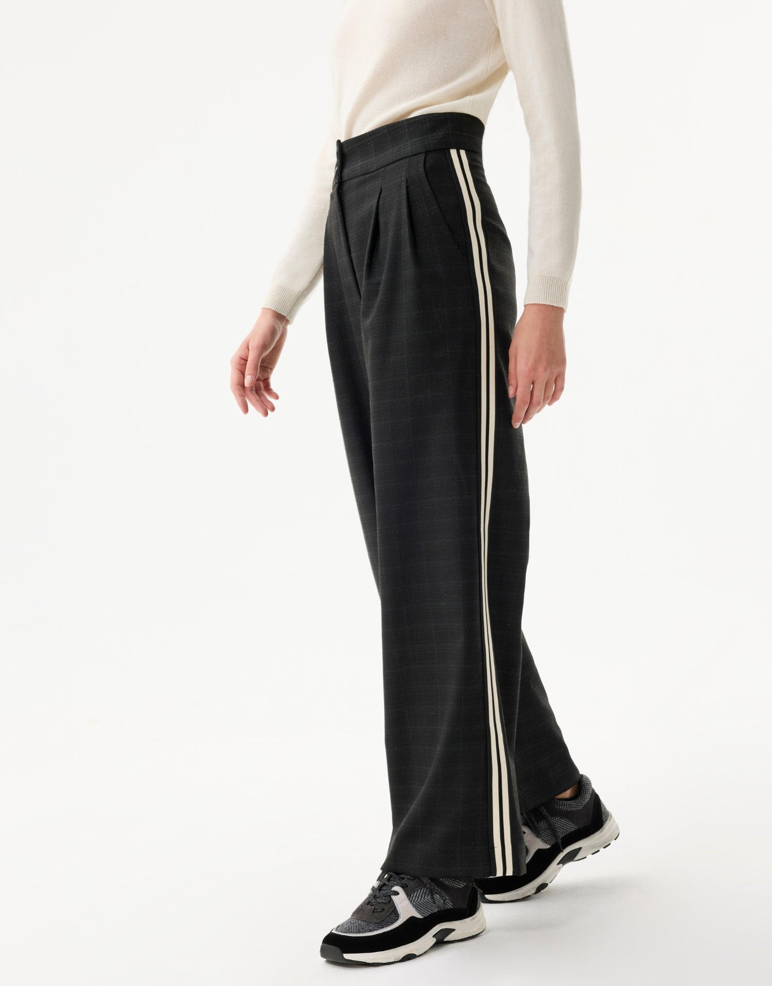 Pantalon à carreaux bandes contrastées
