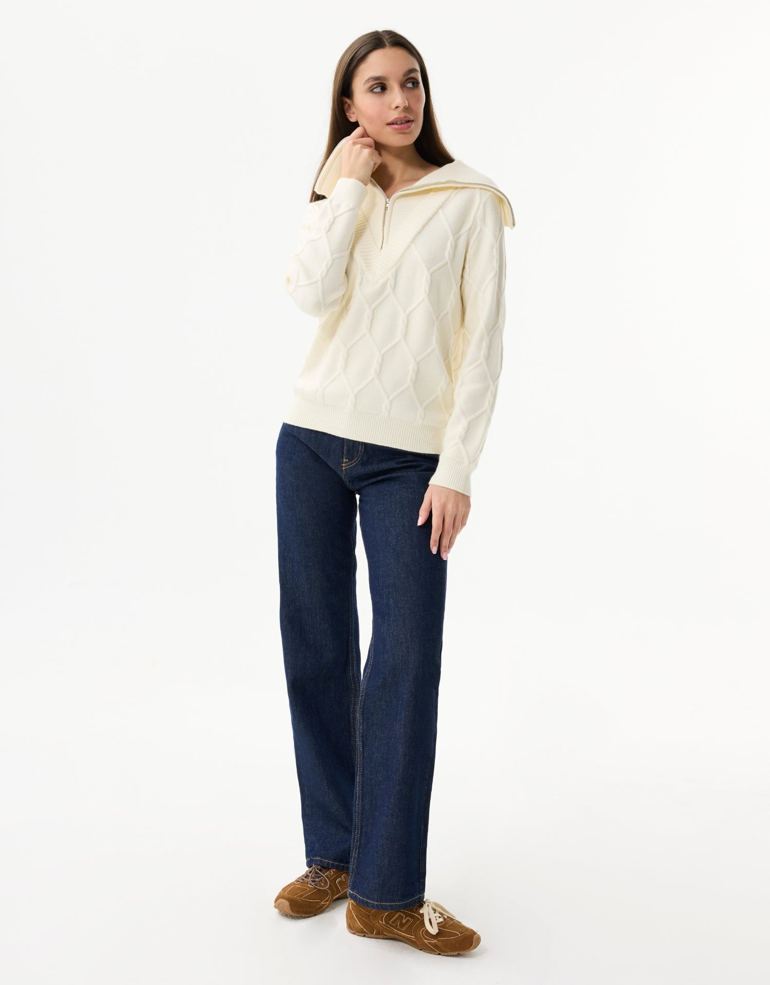 Zip-up collar sweater in textured knit
