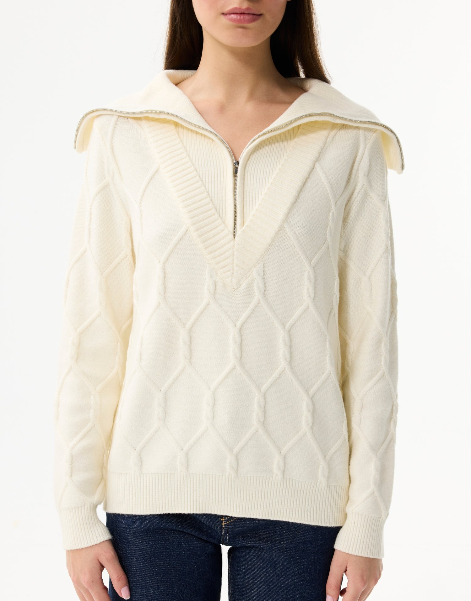 Zip-up collar sweater in textured knit