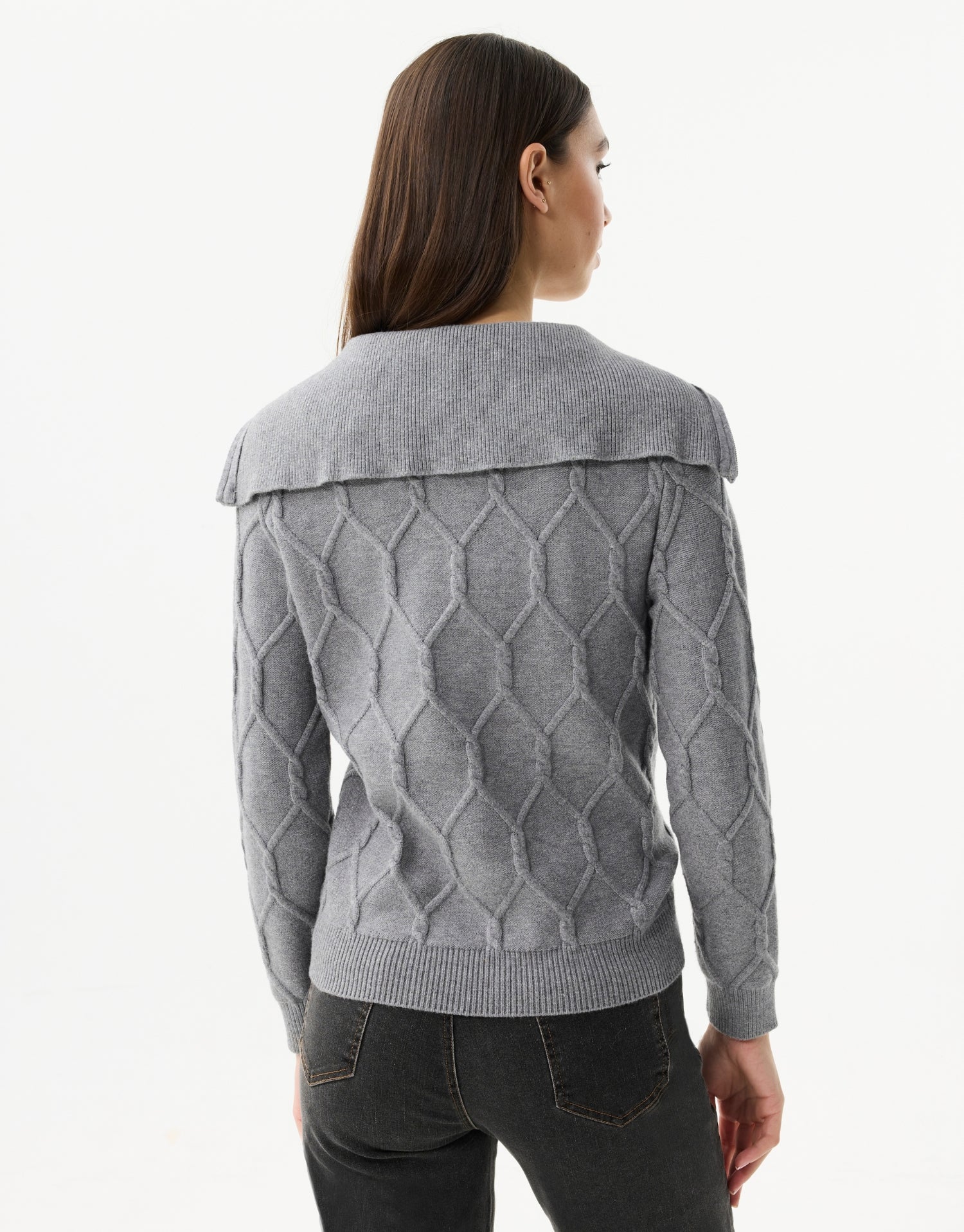 Zip-up collar sweater in textured knit