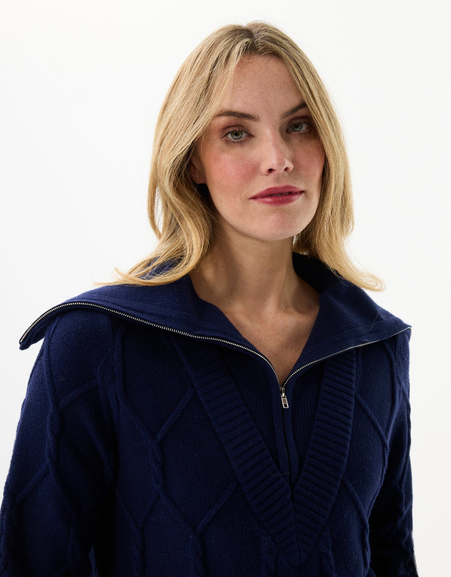Zip-up collar sweater in textured knit