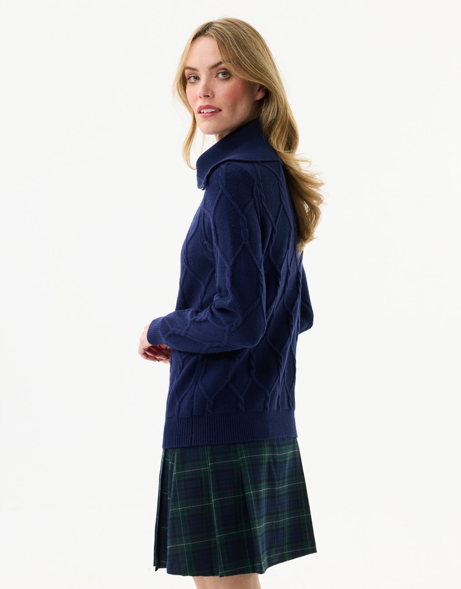 Zip-up collar sweater in textured knit