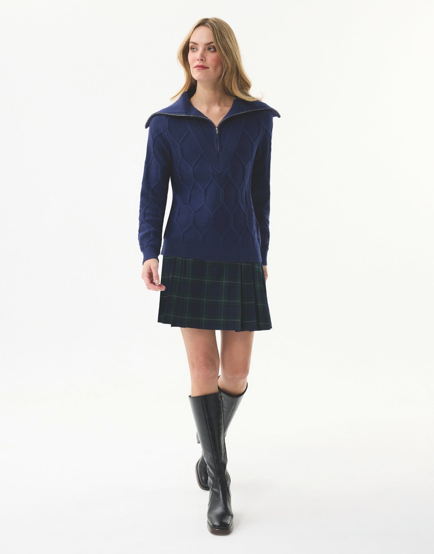 Zip-up collar sweater in textured knit