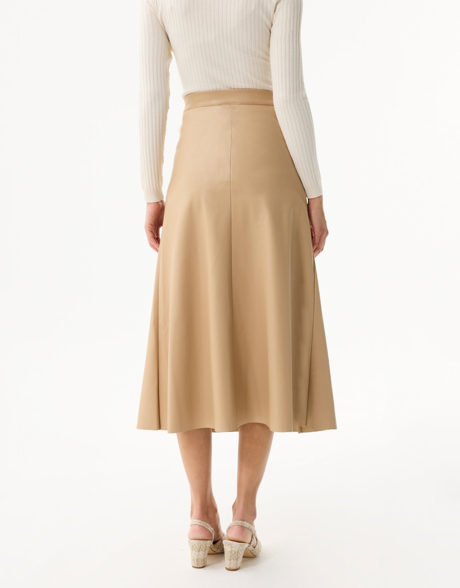 Jupe midi évasée beige