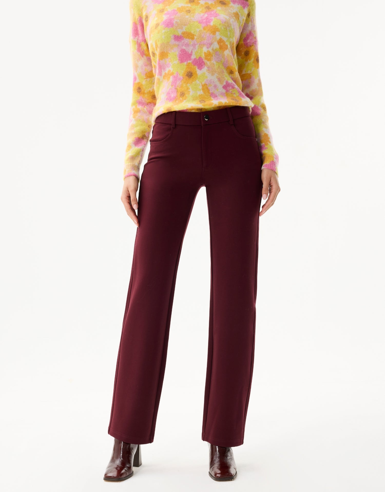 Pantalon droit extensible à taille mi-haute