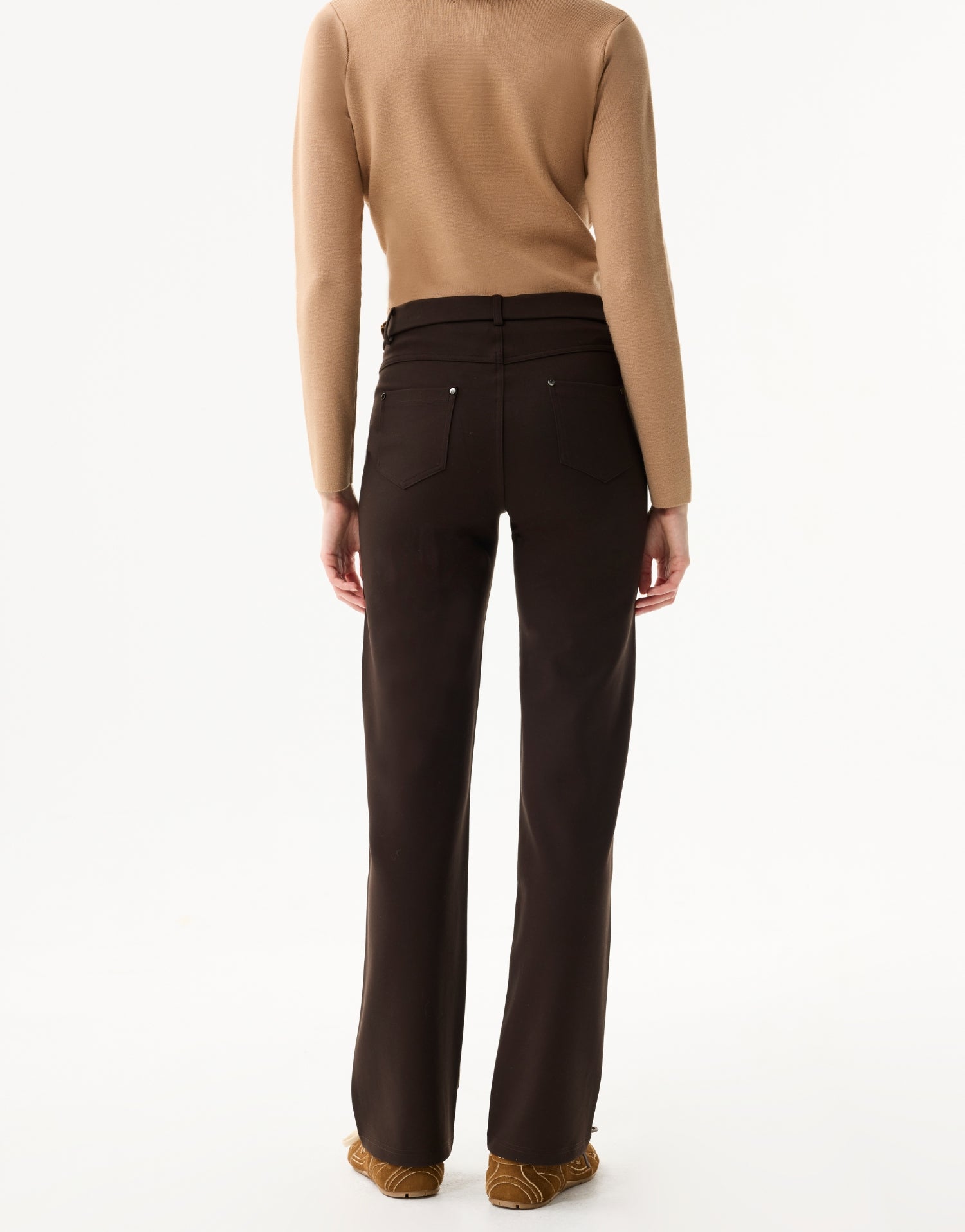 Pantalon droit extensible à taille mi-haute