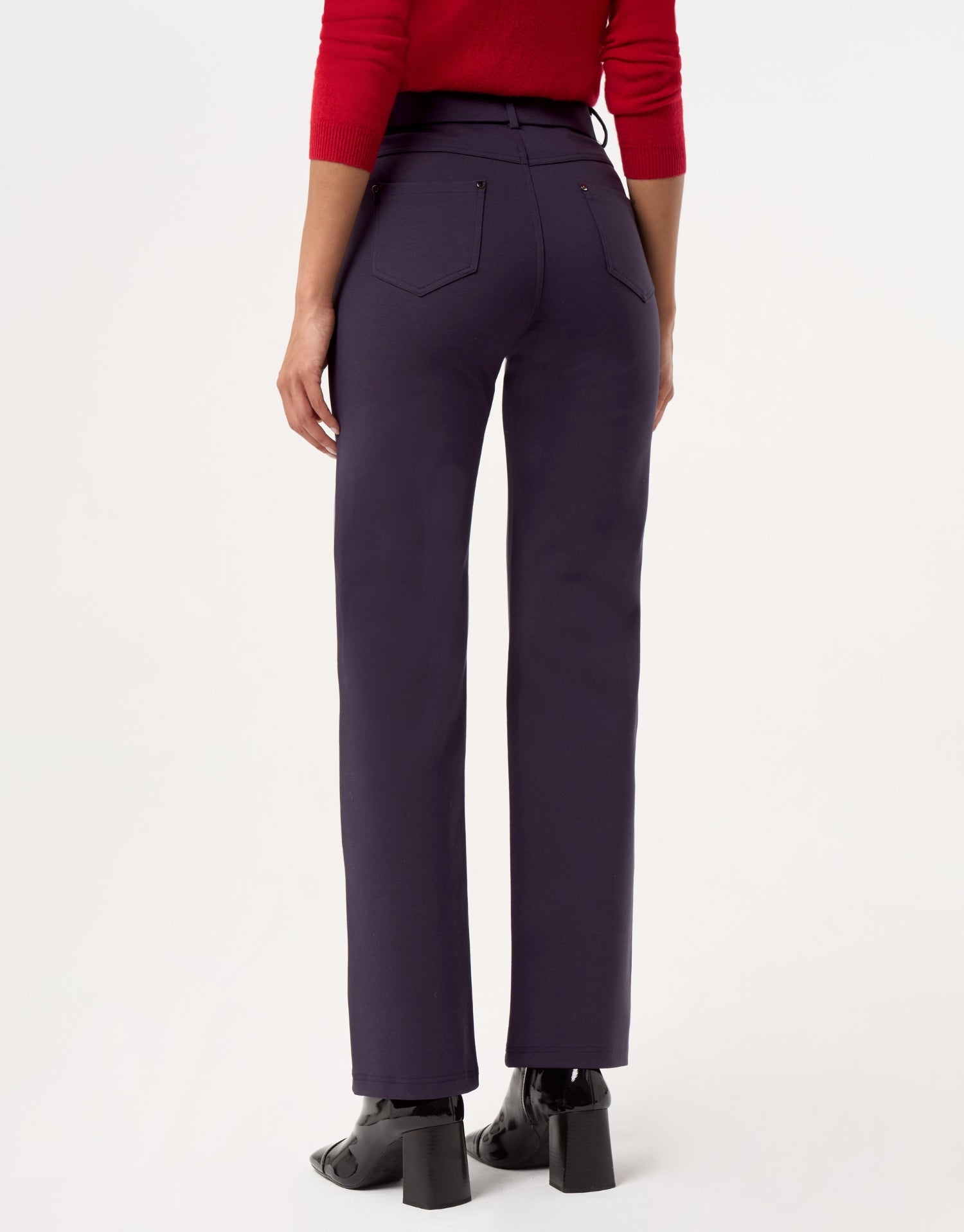 Pantalon droit extensible à taille mi-haute