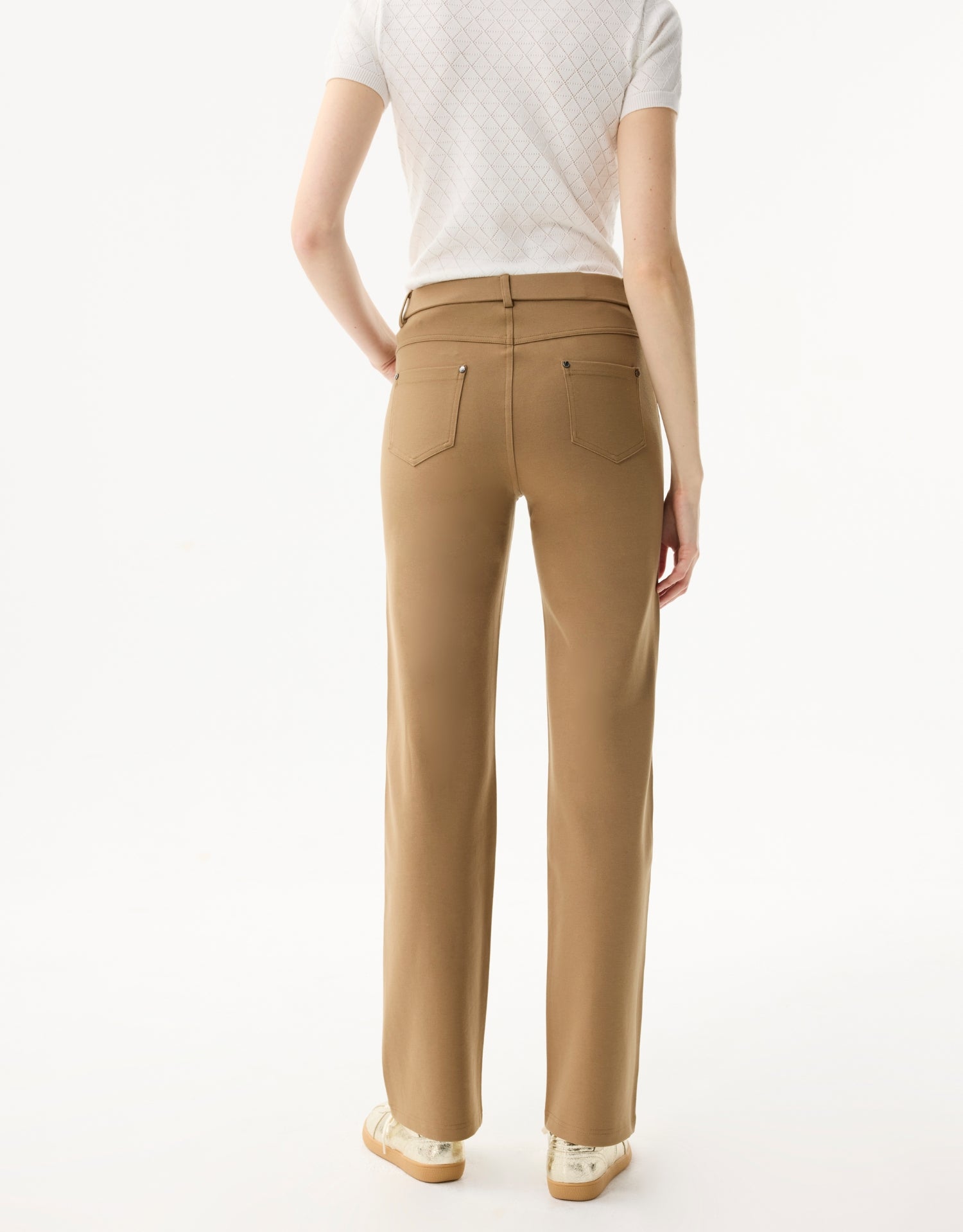 Pantalon droit extensible à taille mi-haute