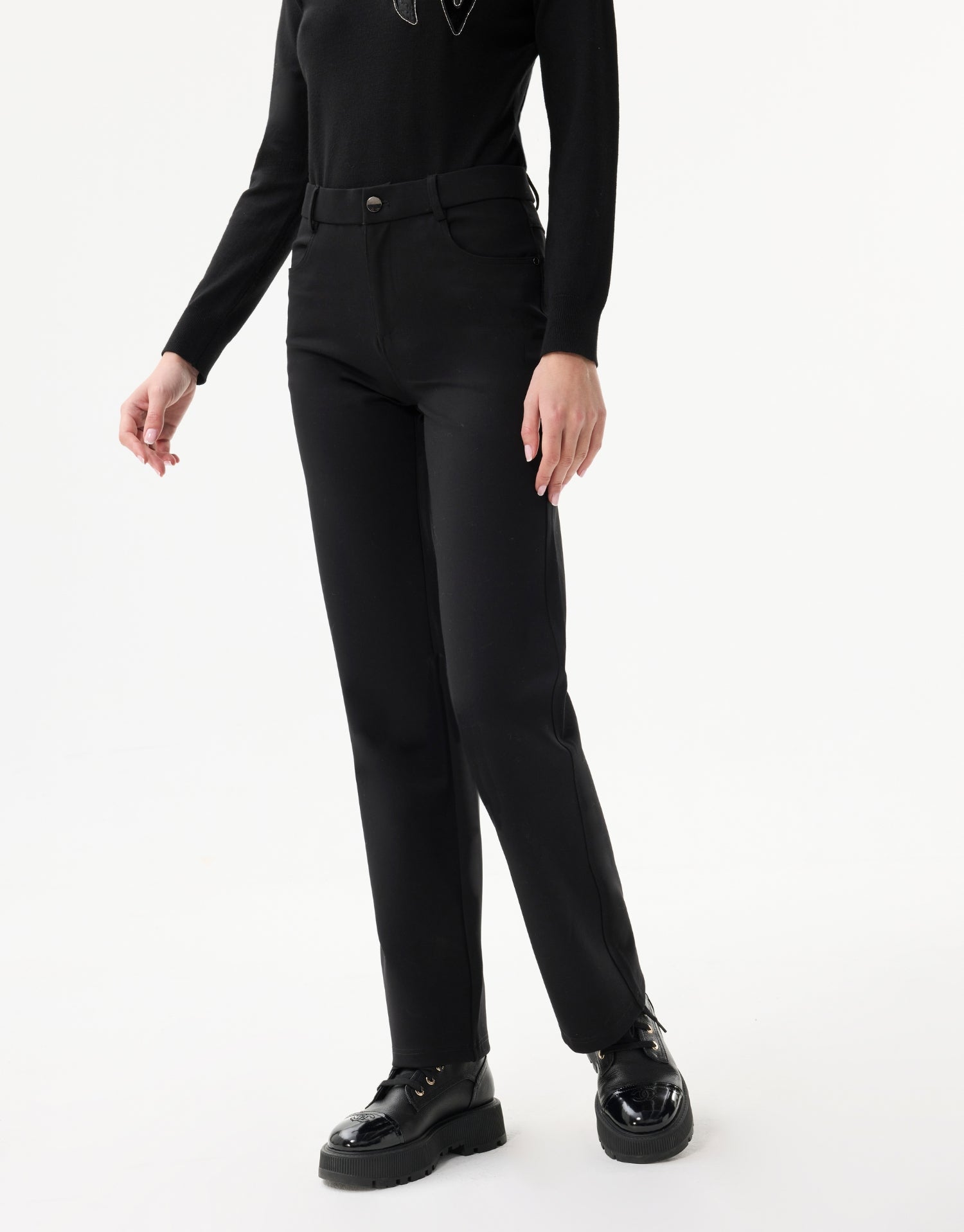 Pantalon droit extensible à taille mi-haute