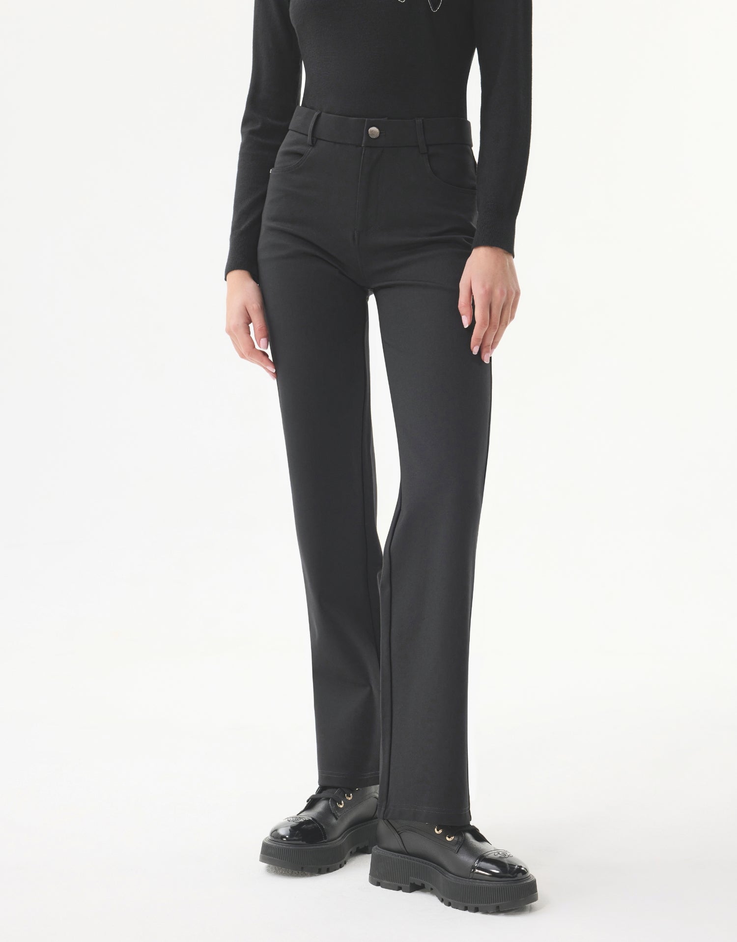 Pantalon droit extensible à taille mi-haute