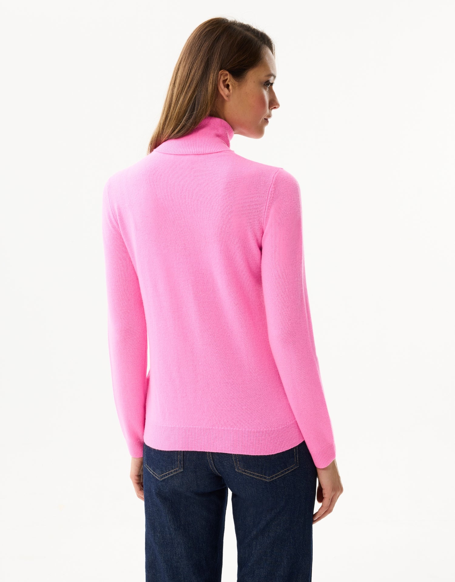 Pull col roulé 100% cachemire rose
