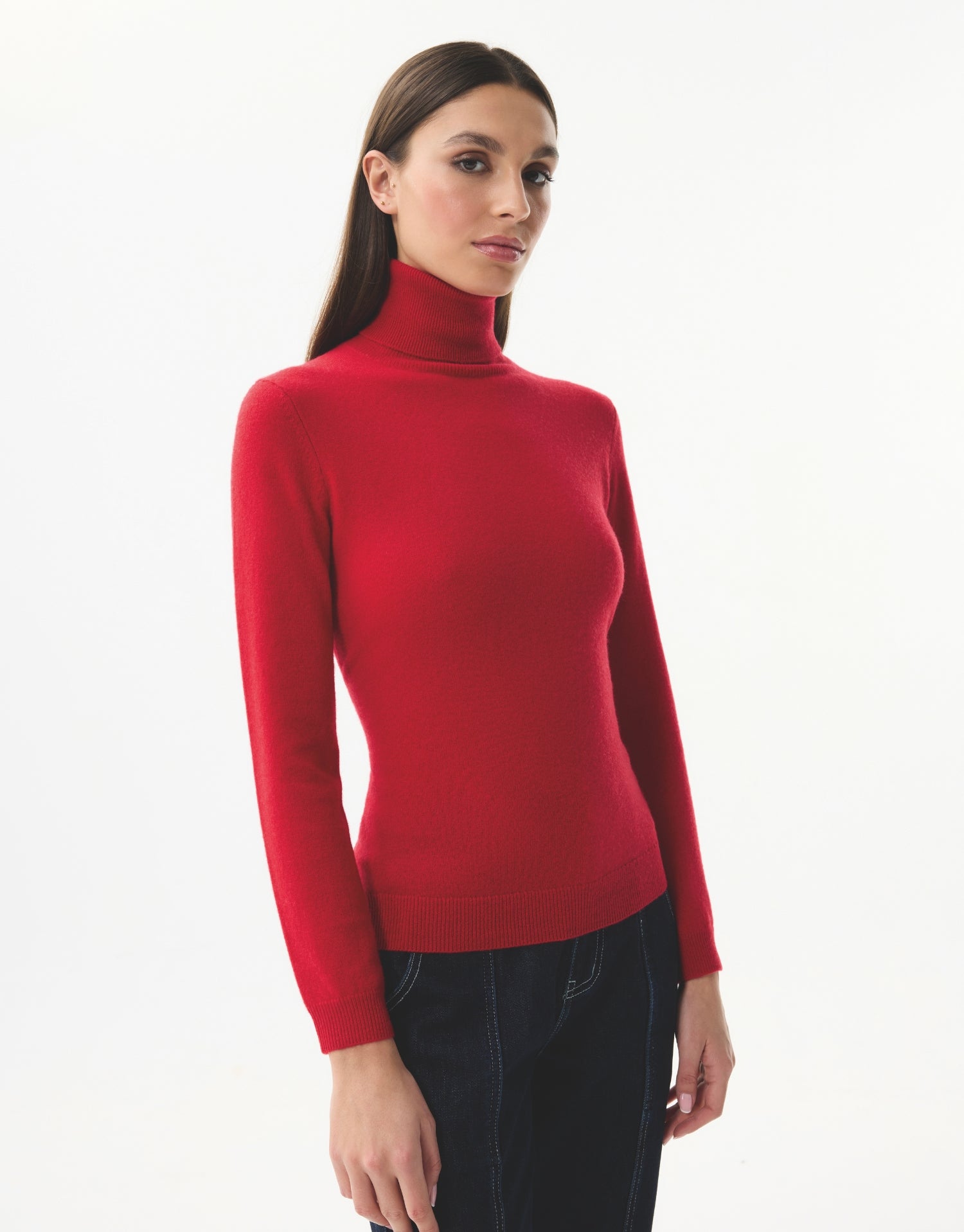 Pull col roulé 100% cachemire rouge