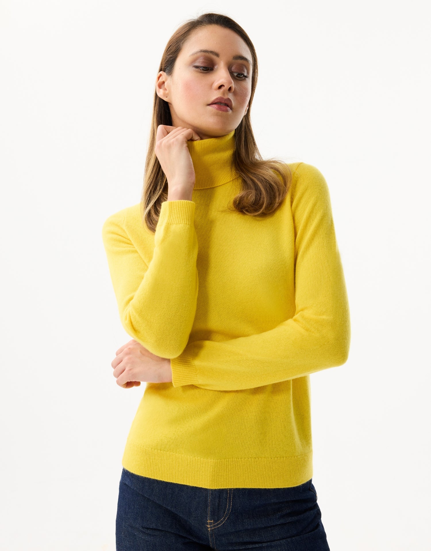 Pull col roulé 100% cachemire jaune