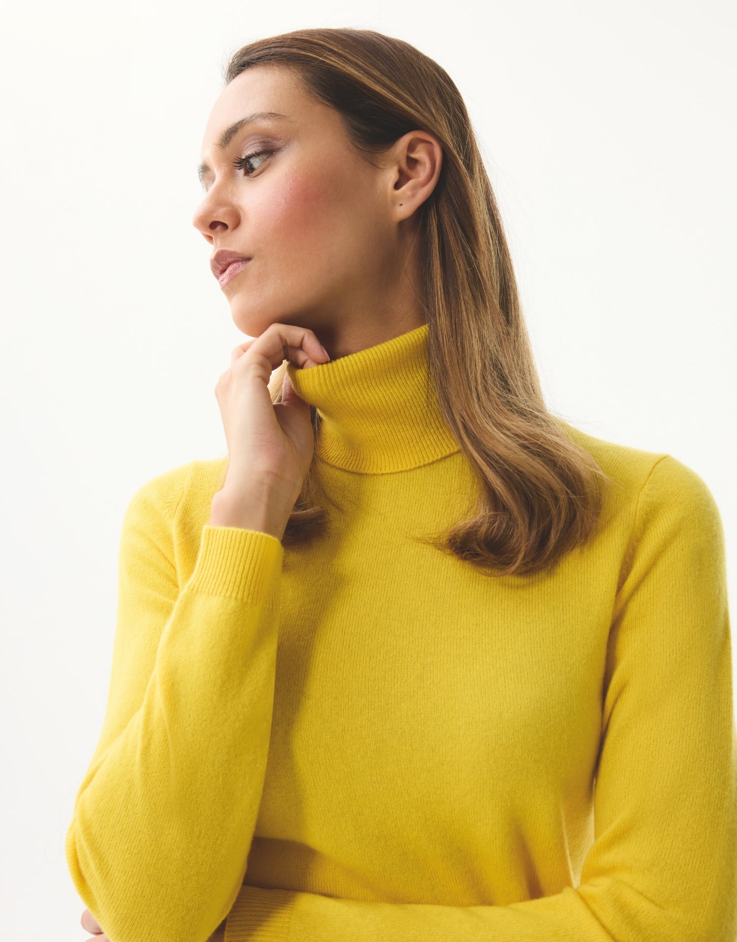 Pull col roulé 100% cachemire jaune