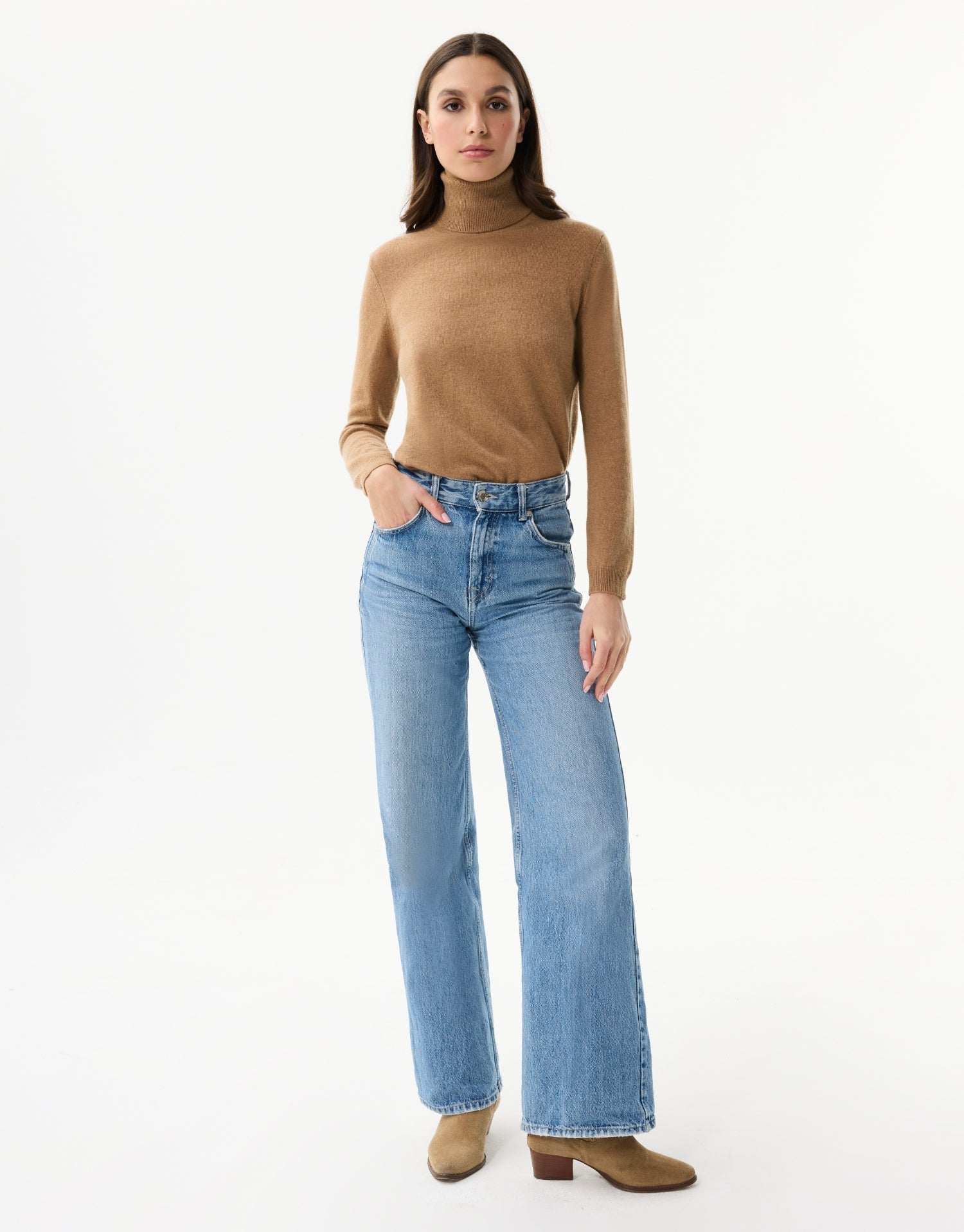 Pull col roulé 100% cachemire camel