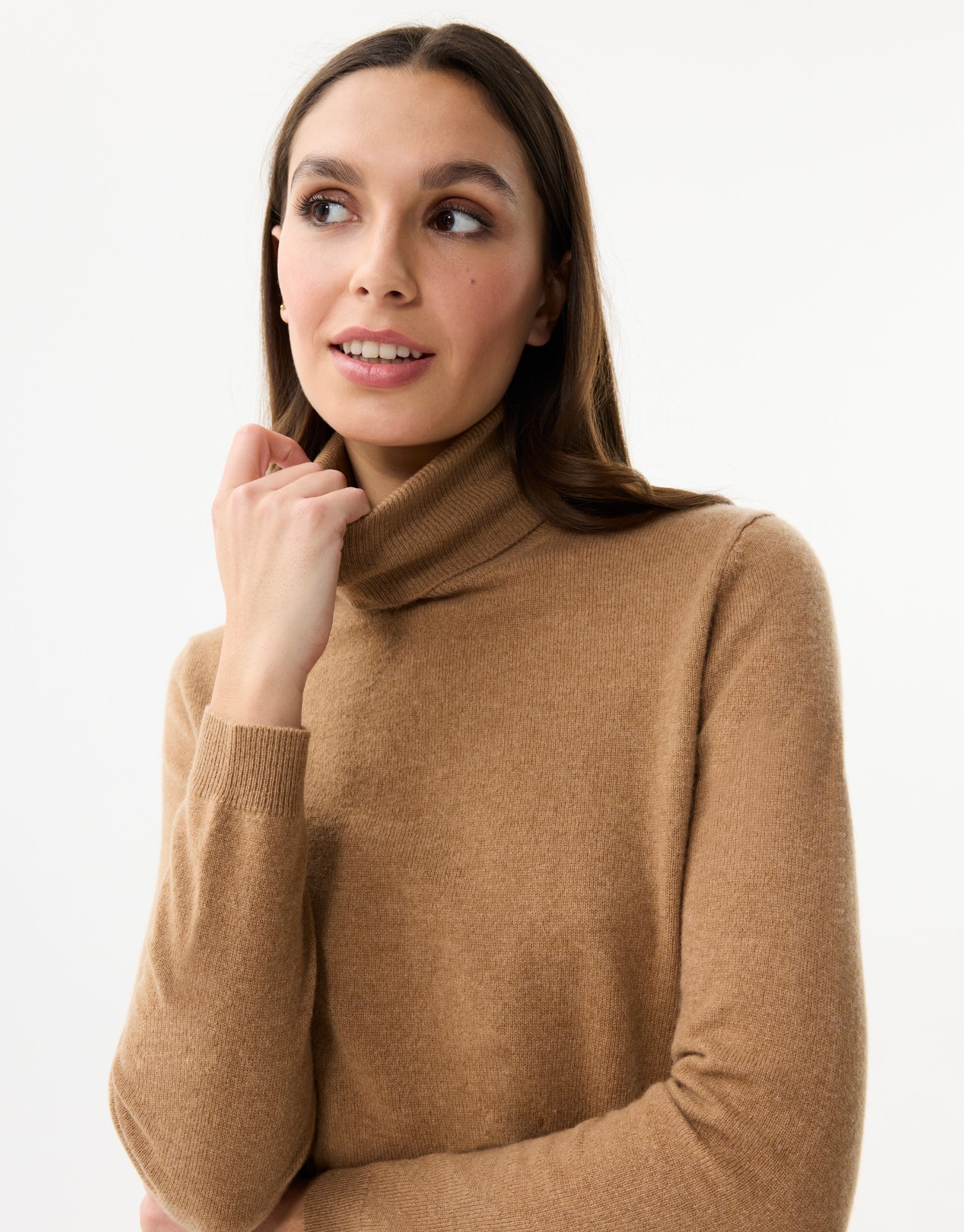 Pull col roulé 100% cachemire camel