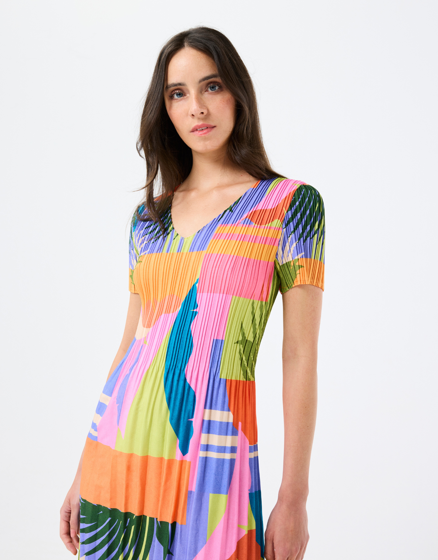 Robe midi plissée très colorée