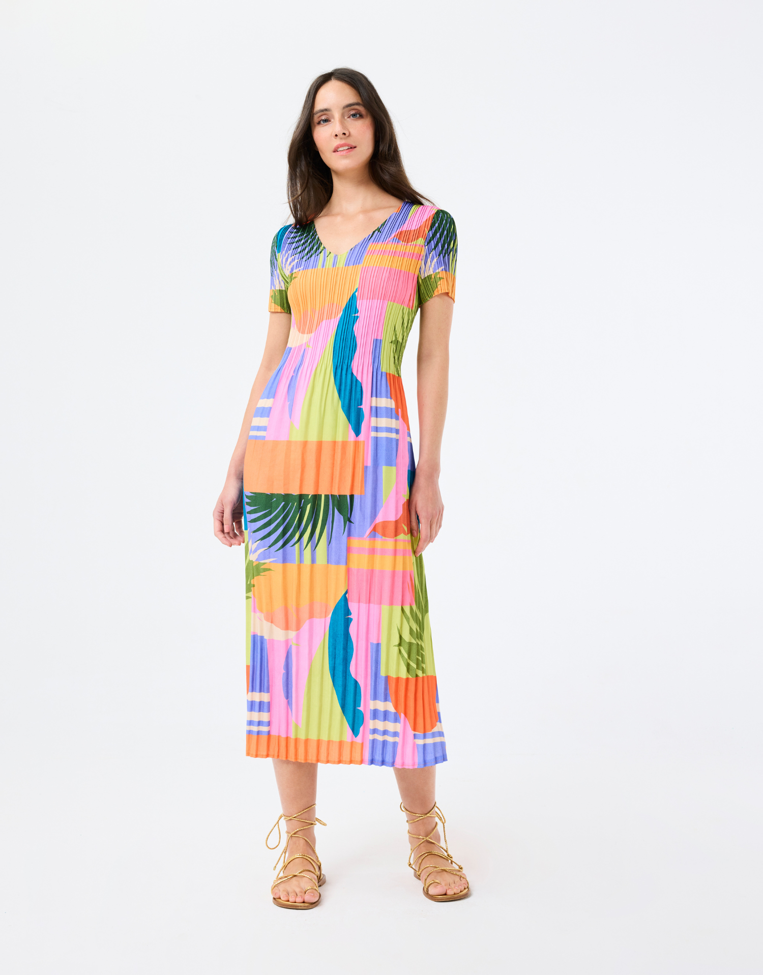 Robe midi plissée très colorée