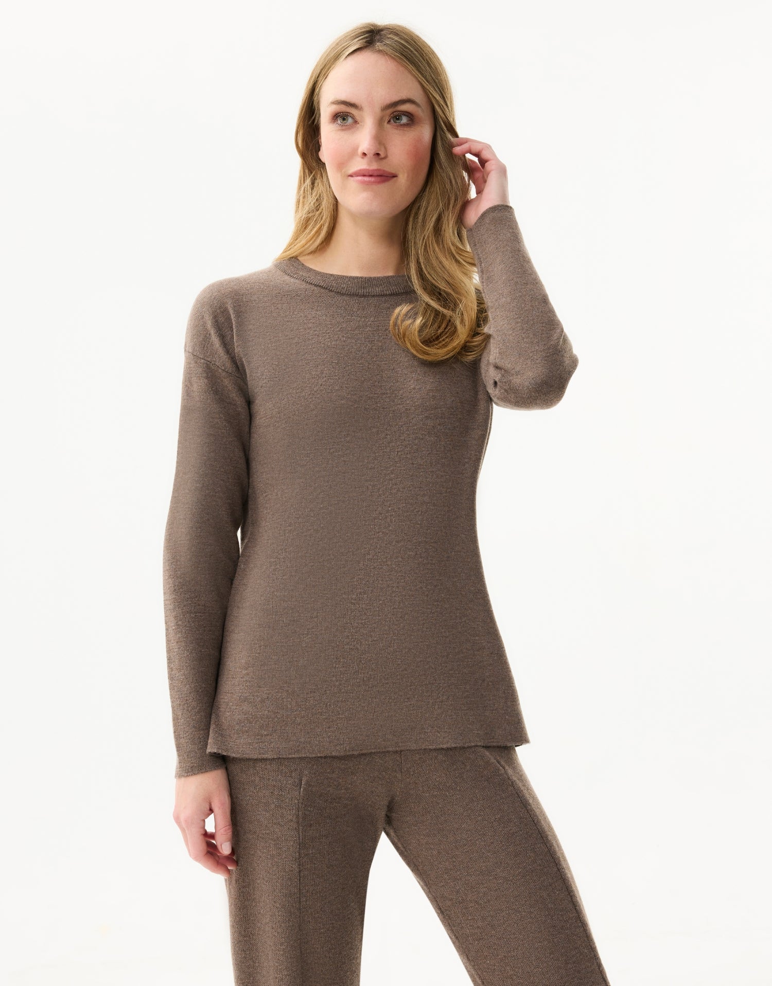 Pull col rond uni taupe