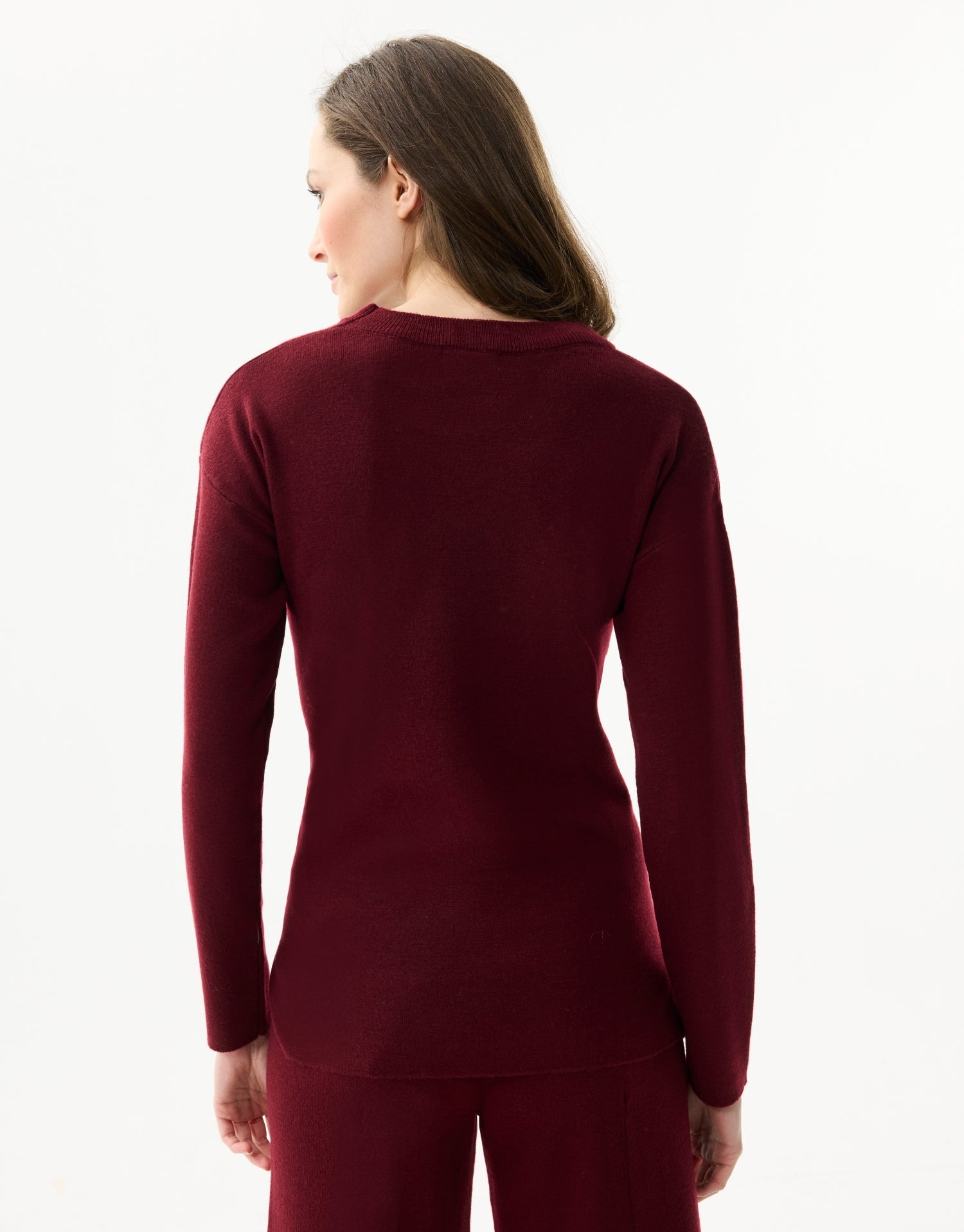 Pull col rond uni bordeaux