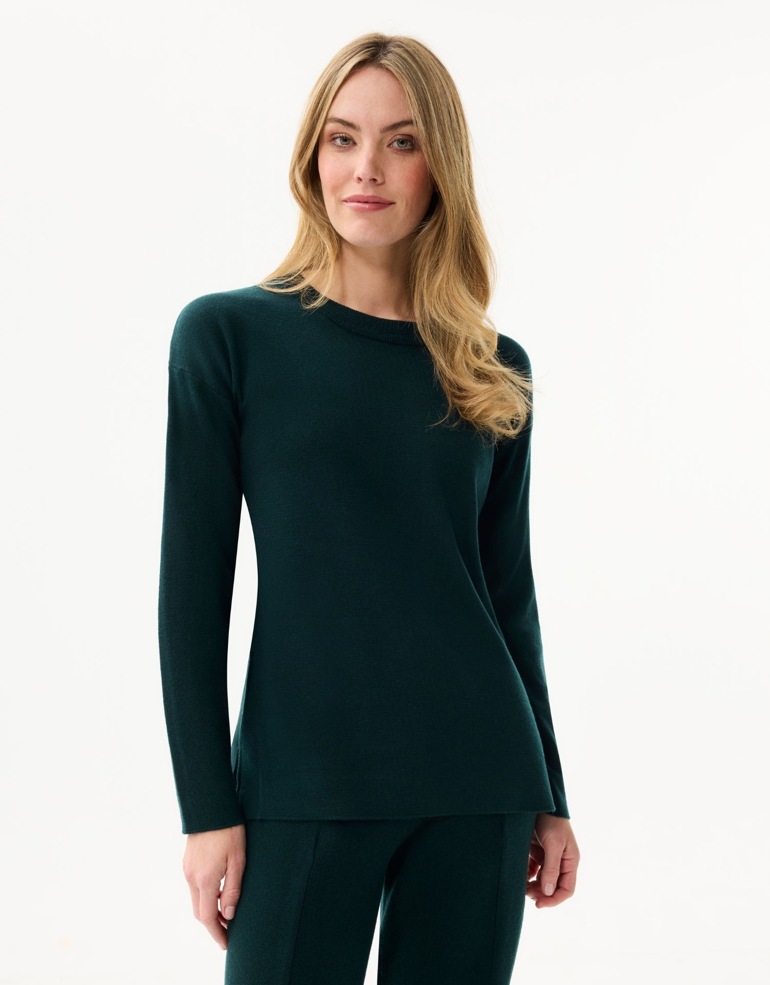 Pull col rond uni vert