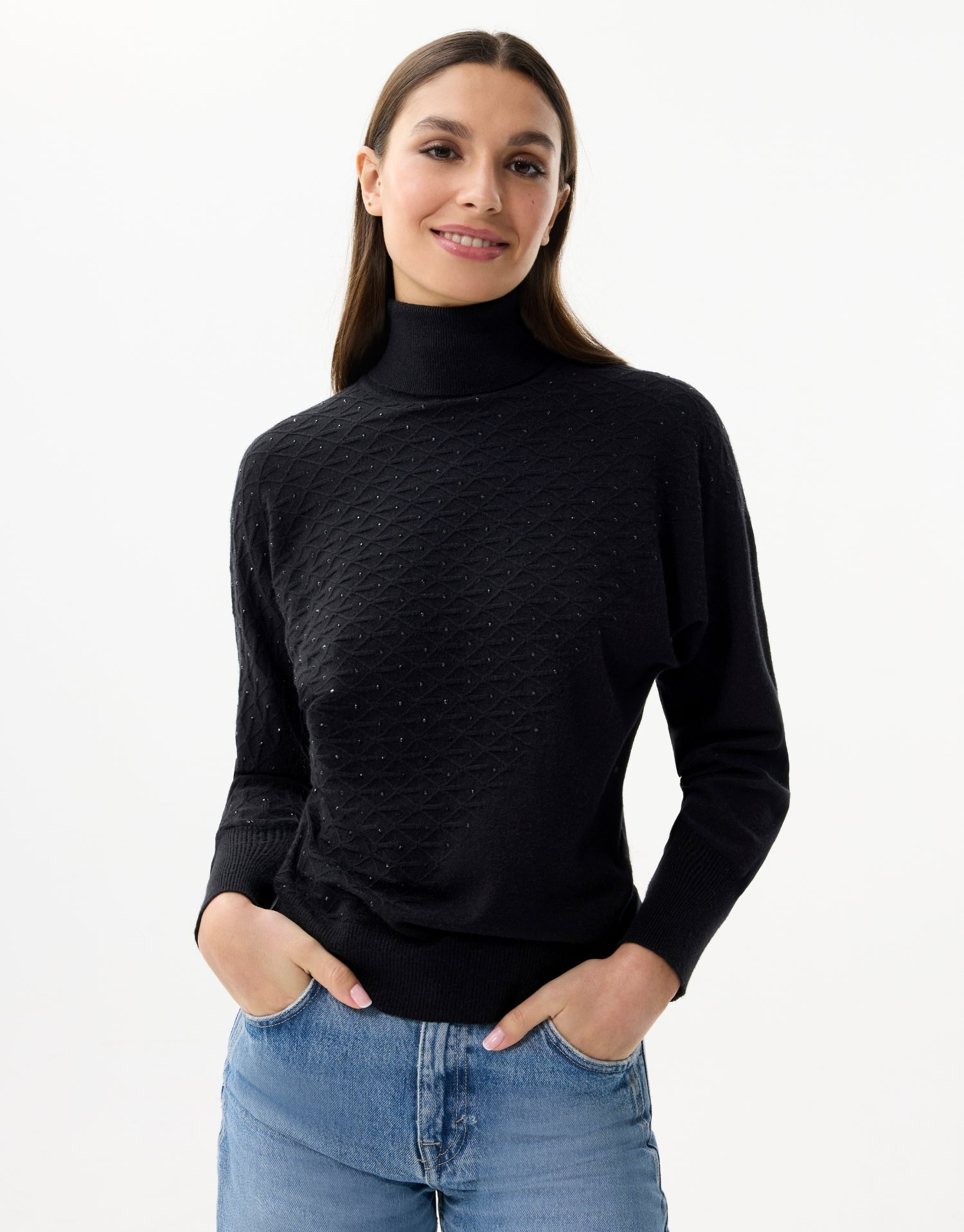 Pull col roulé en maille noir