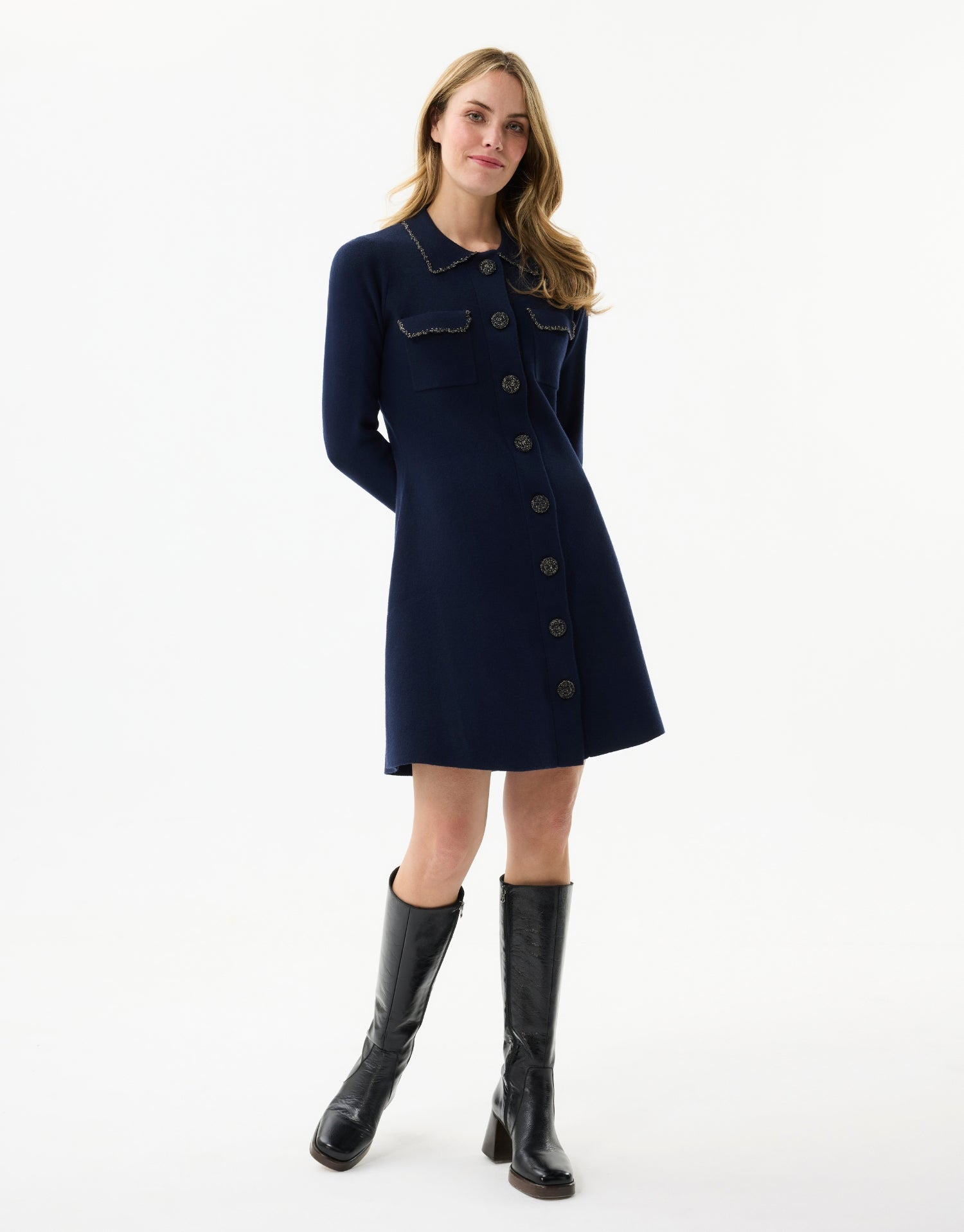 Robe maille boutonnée bleu marine