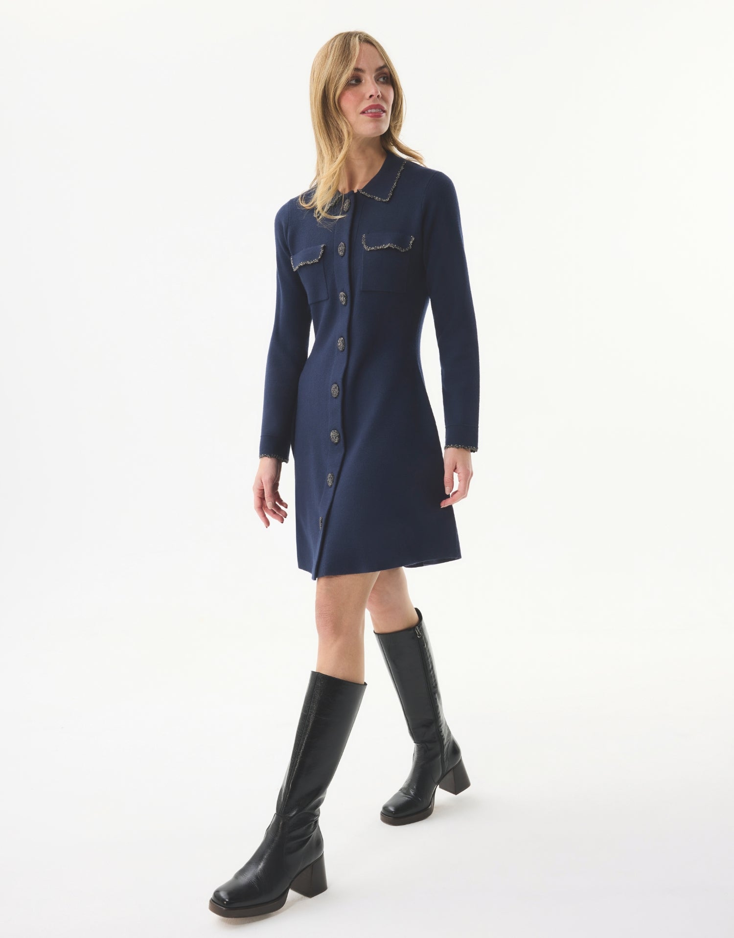 Robe maille boutonnée bleu marine