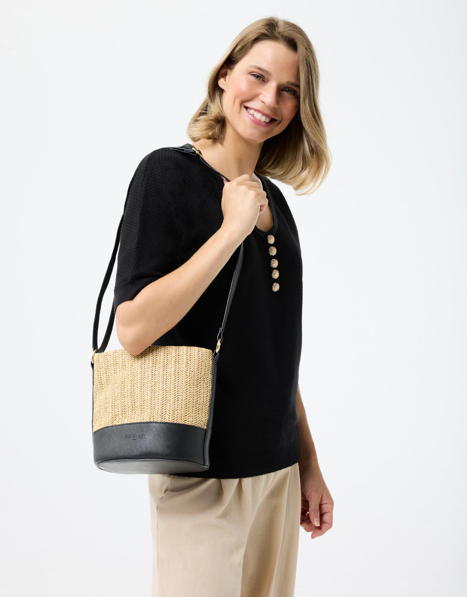 Sac Pauline en leer en gevlochten zeegras armband
