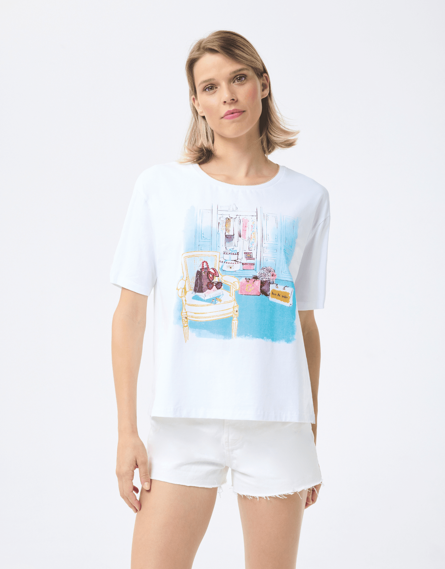 T-shirt motif bleu en coton