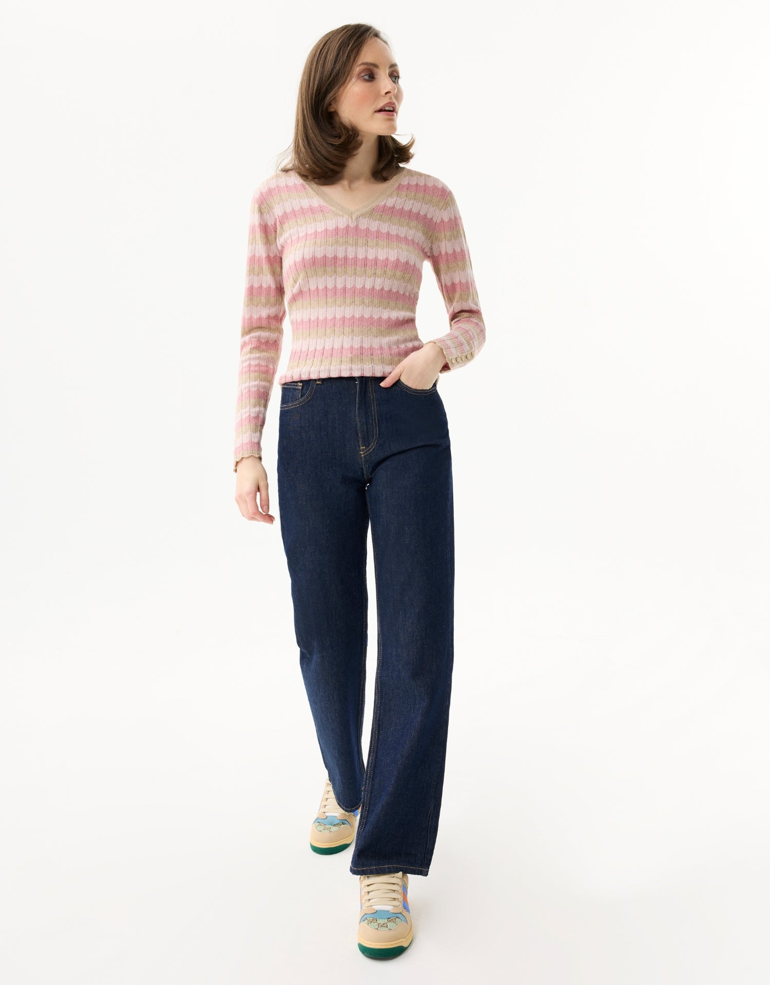 V-neck striped sweater