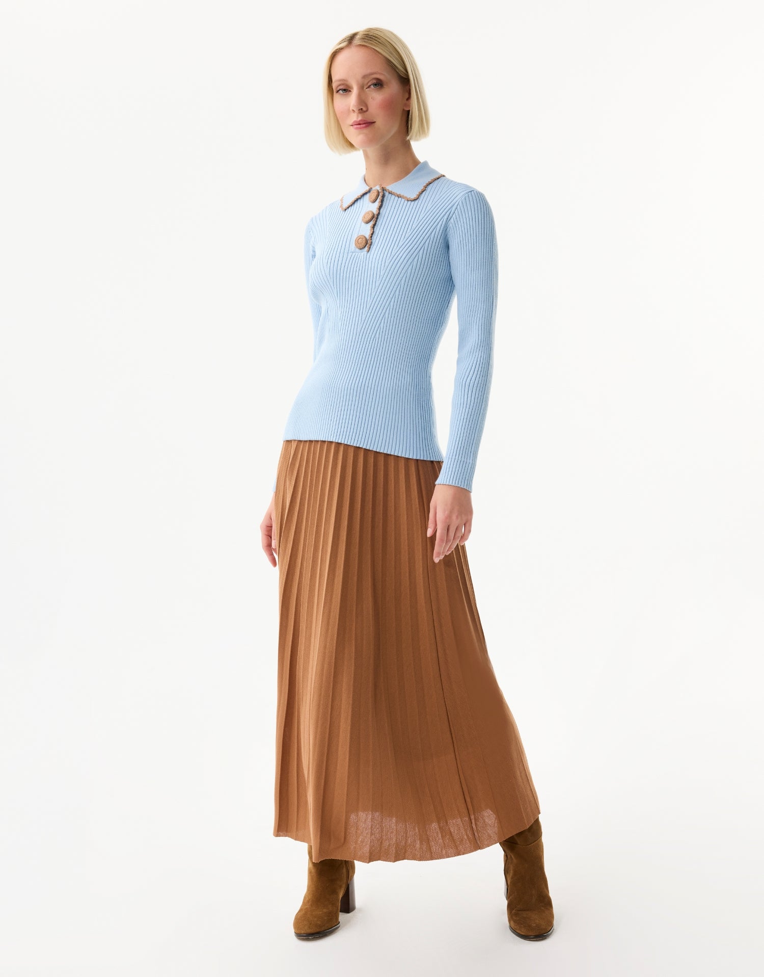 Pullover with buttoned polo collar