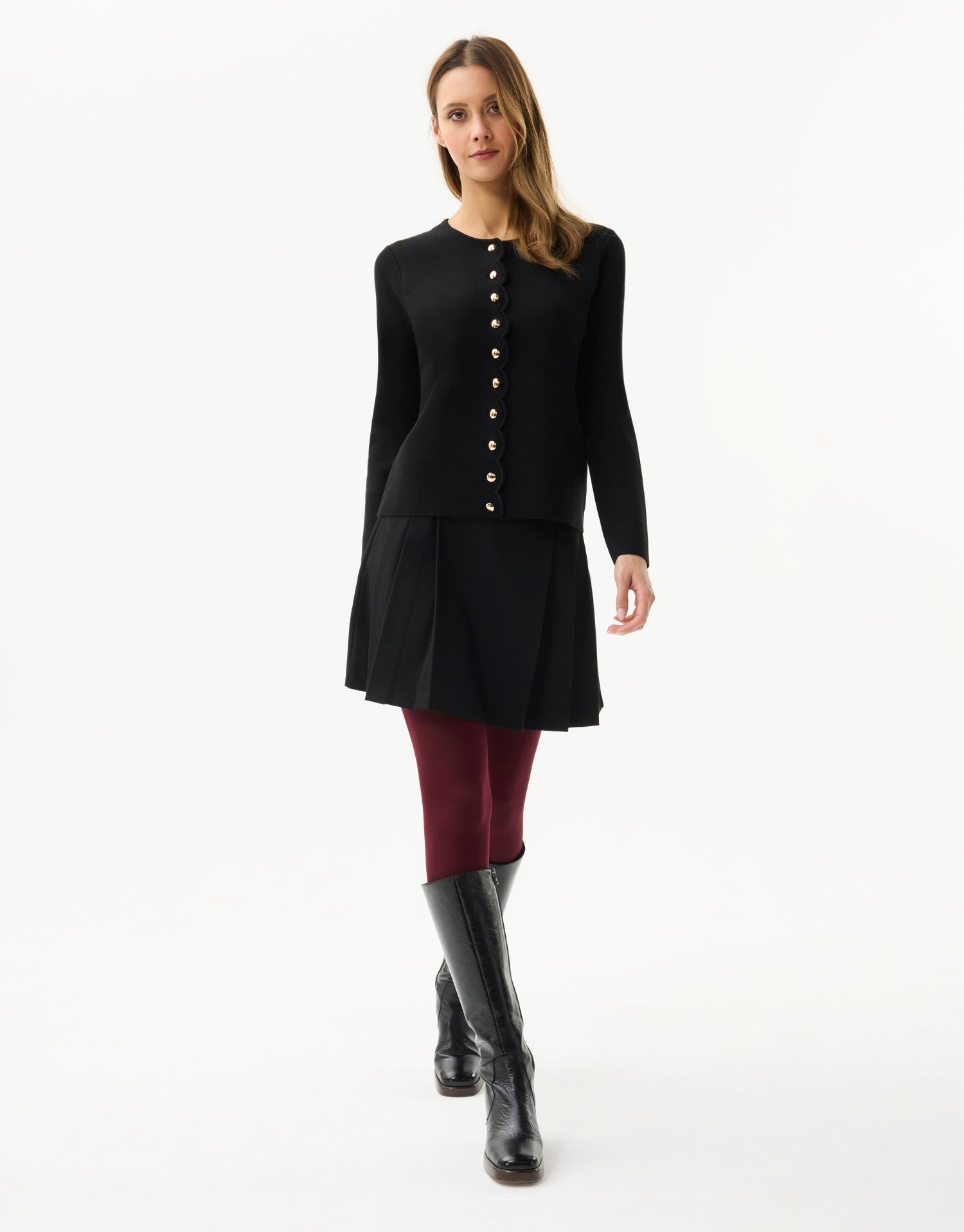 Cardigan femme boutonné détails festonnés