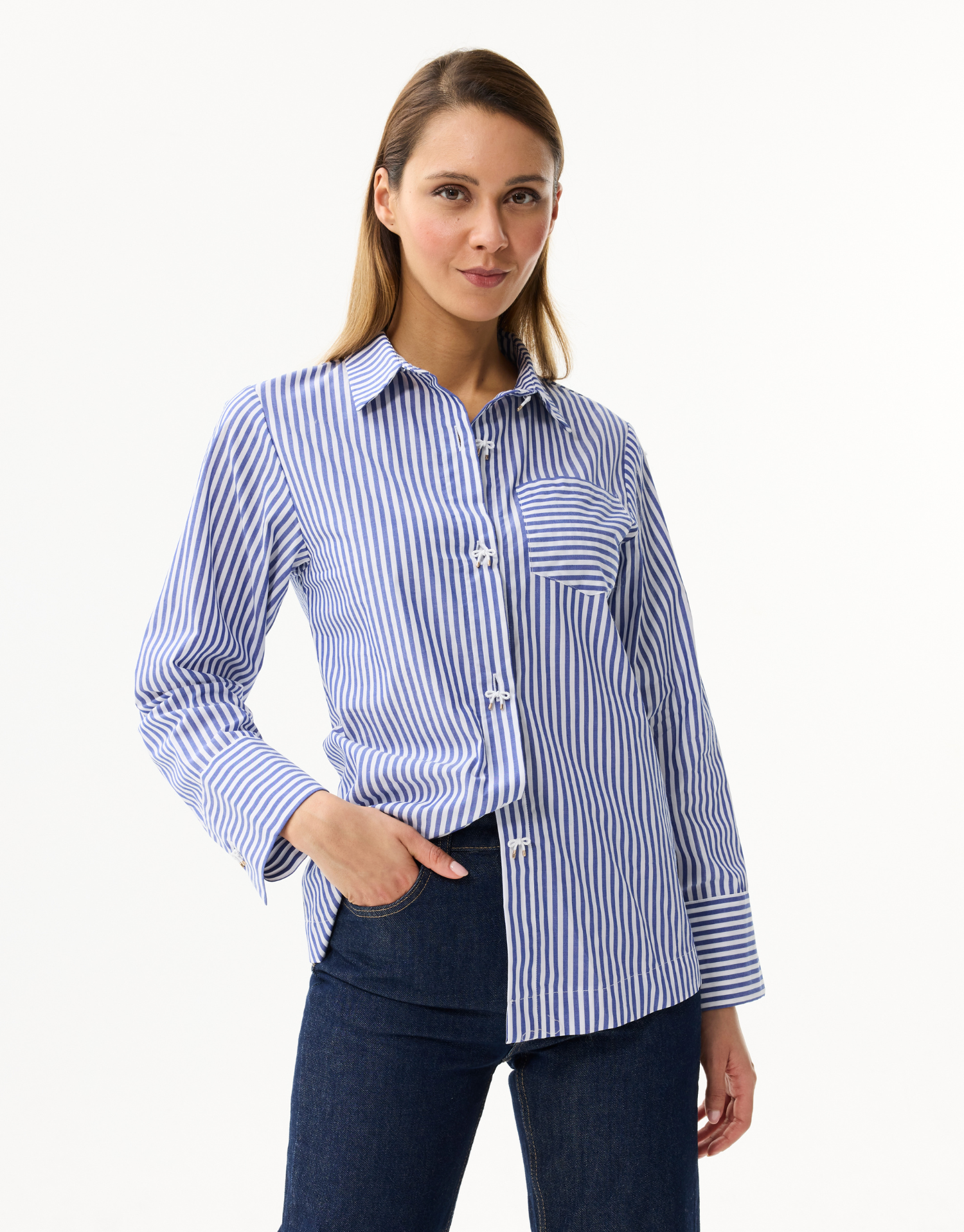 Chemise femme rayée bleu et blanc en coton