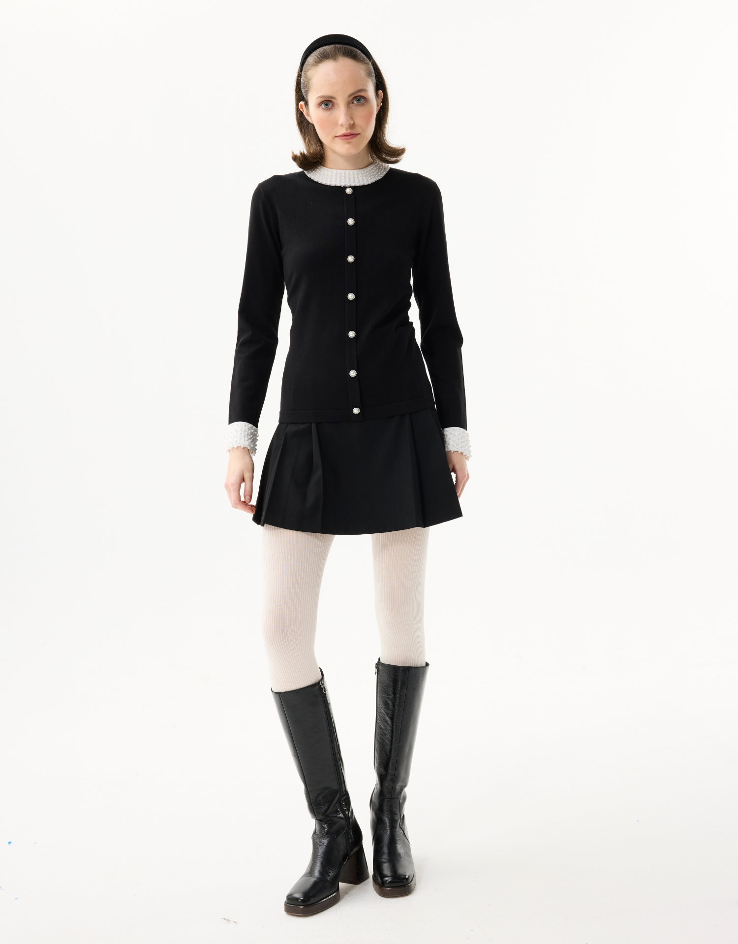 Cardigan femme noir col contrastant